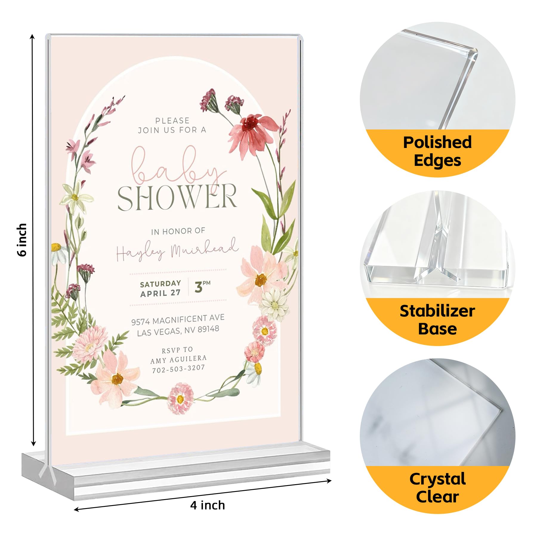 Acrylic Sign Holder 4x6, 10 Pack Vertical Clear Table Menu Display, Double Sided Table Top Picture Frame Plastic Stand, Suitable for Restaurants, Office, Store, Fair