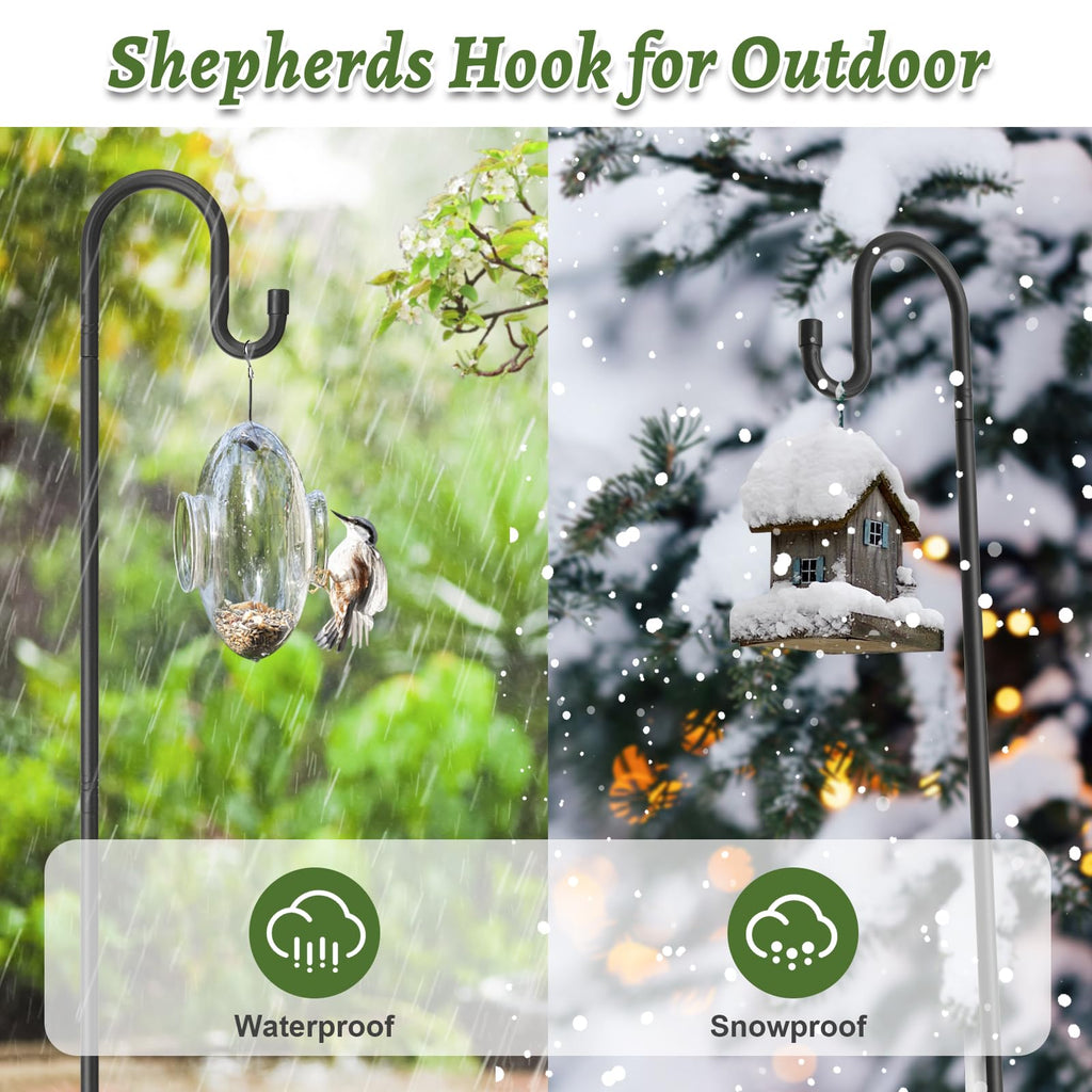 COCONUT Shepherds Hook for Bird Feeder, 62 Inch Adjustable Bird Feeder Pole with 5 Prong Base, 4/5 Inch Diameter Shepherds Hook for Outside, Garden Hanger Stand for Wind Chime, Lantern
