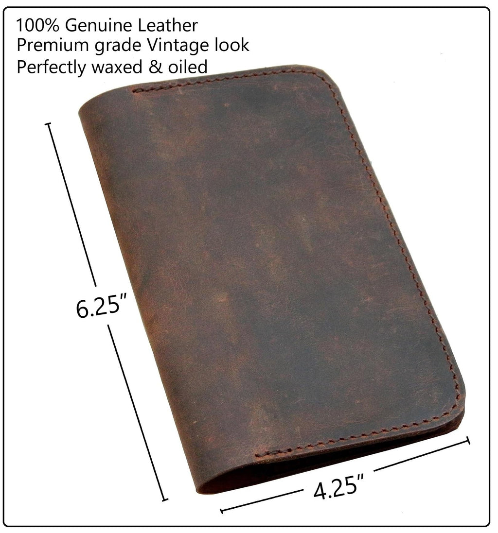 Leather Journal Cover for Field Notes Moleskine pocket Cahier Handmade for 3.5" x 5.5" Notebooks/passport holder (Crunch Brown)