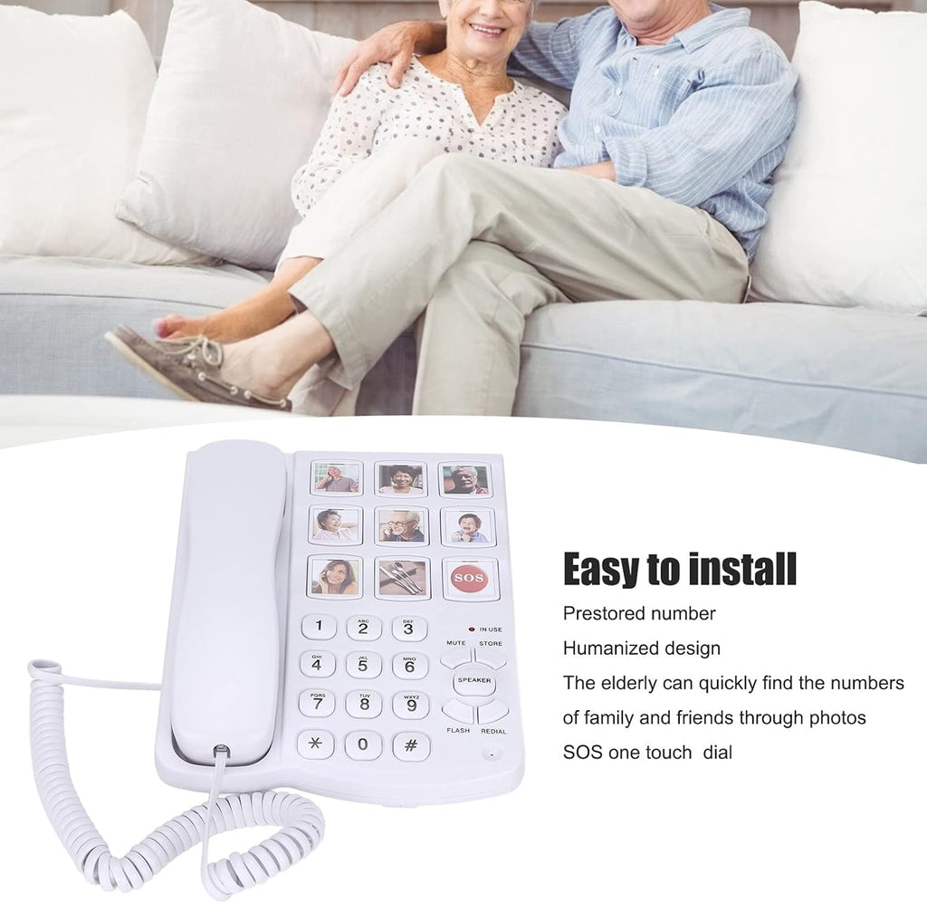 Landline Corded Home/Office Phone for Seniors with Photo Memory Speed Dial, Loud Ringer & Speakerphone, Desk & Wall Mounted Telephone for Dementia & Alzheimer’s Adults (White)