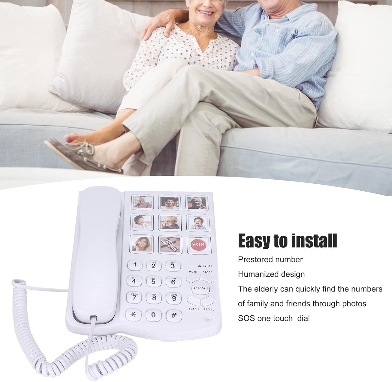 Landline Corded Home/Office Phone for Seniors with Photo Memory Speed Dial, Loud Ringer & Speakerphone, Desk & Wall Mounted Telephone for Dementia & Alzheimer’s Adults (White)