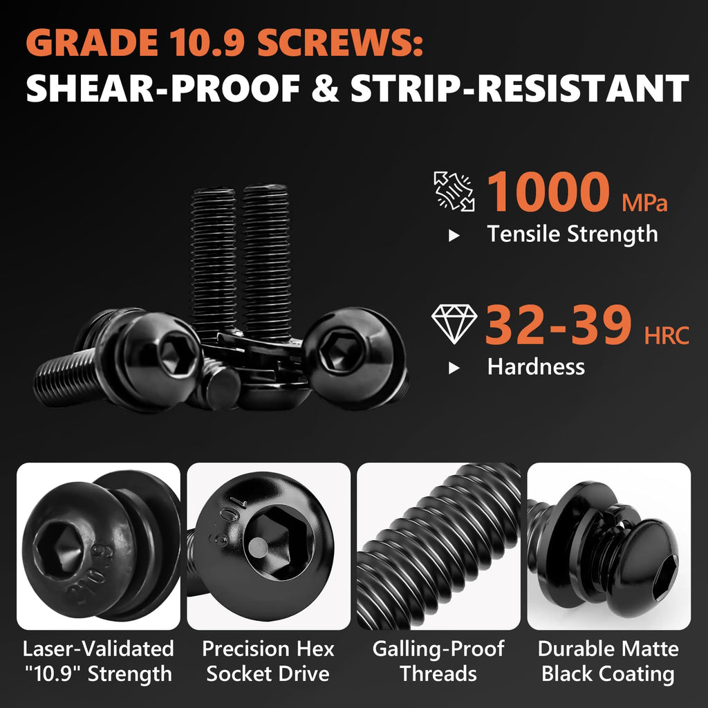 620Pcs M6 Screw Assortment Kit, Bolts Screws Nuts Kit, M6 x 10/12/16/20/25/30/35/40mm Metric Button Head Hex Socket Head Cap Bolts, 10.9 Grade Alloy Steel Black Screws with Wrench for 3D Printer