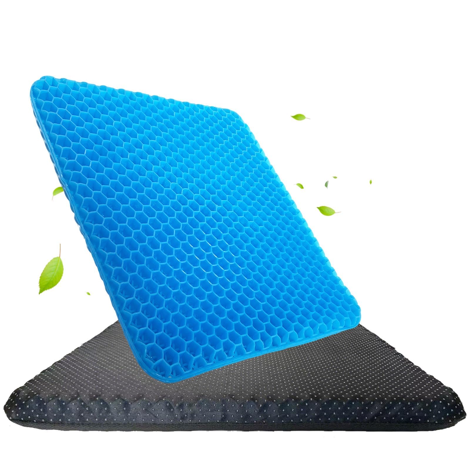 Gel Seat Cushion for Office Chair, 43 x 45 cm Double Layer Honeycomb Cooling Pad with 2 Washable Non Slip Covers, Pressure Relief Seat Cushion for Long Sitting, Car, Home and Wheelchair