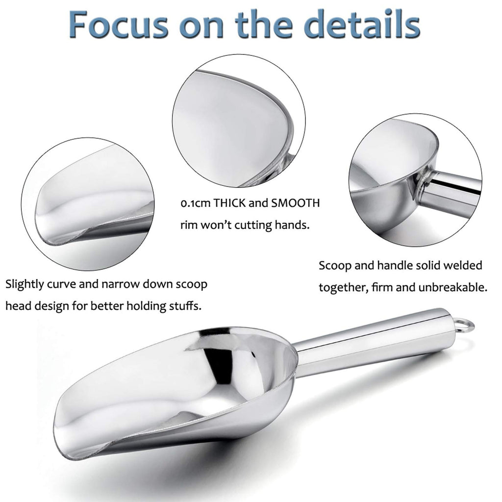 Mini Ice Scoop Set of 2, E-far 3 Ounce Stainless Steel Scoops for Ice Cube/Candy/Flour/Sugar, Metal Utility Scoops for Canisters, Baking, Kitchen Pantry, Rust Free & Dishwasher Safe