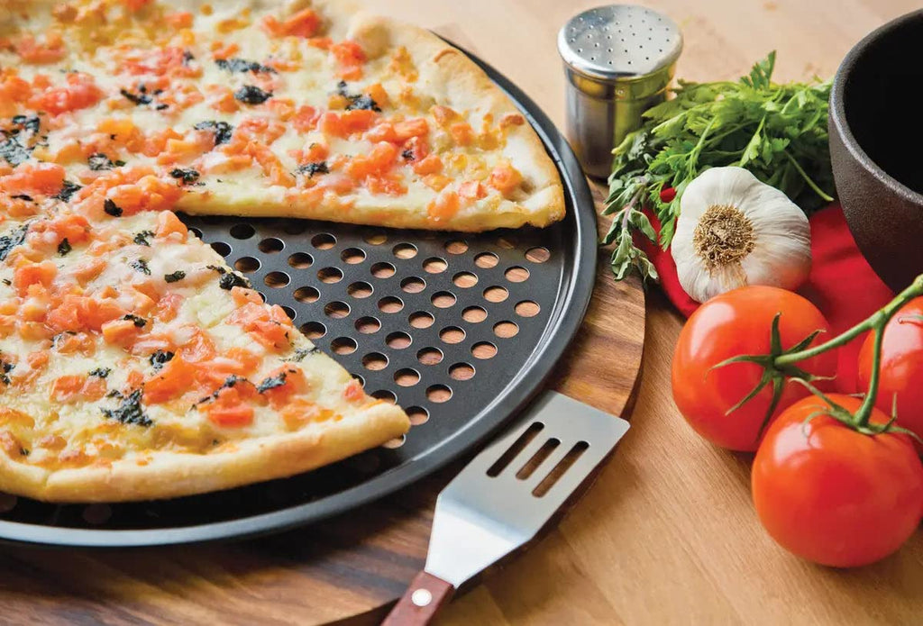 Fox Run Pizza Pan, Non-Stick Pizza Crisper Pan, 14.5", Carbon Steel