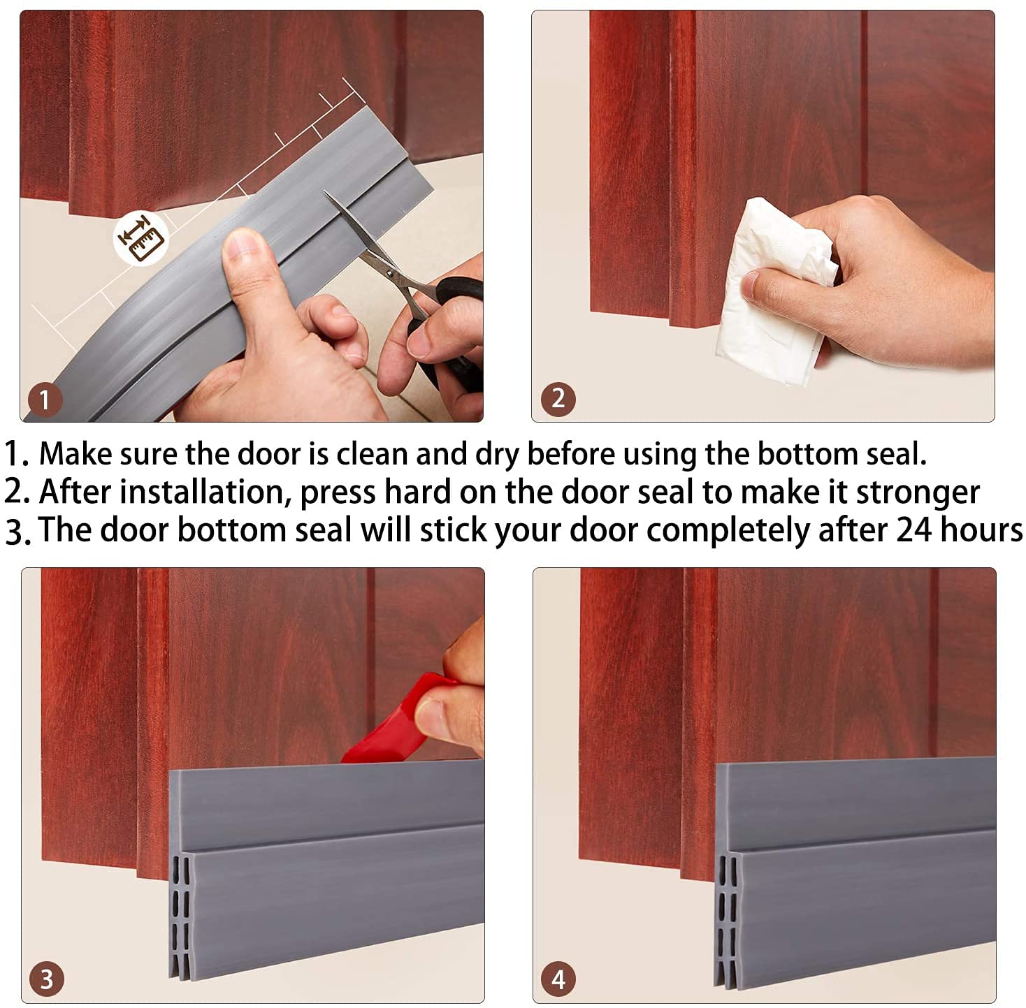 Door Draft Stopper Under Door Seal for Exterior/Interior Doors, Door Sweep Strip Under Door Draft Blocker, Soundproof Door Bottom Weather Stripping, 2" W x 39" L, (White) (White) (White, 2-pack 2" W x 39" L)