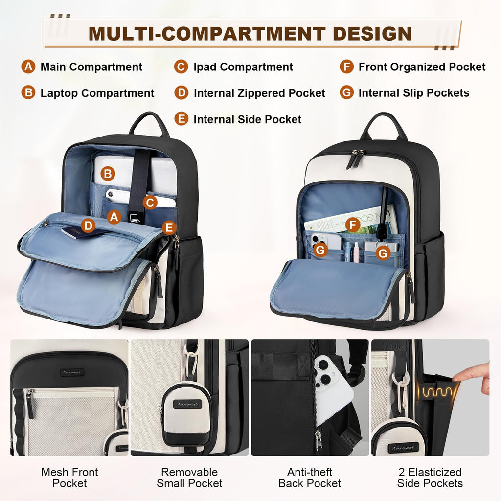 Backpack for Women 15.6 Inch Travel Laptop Backpack Waterproof School Backpack Lightweight Carry on Backpack for Business College, Black