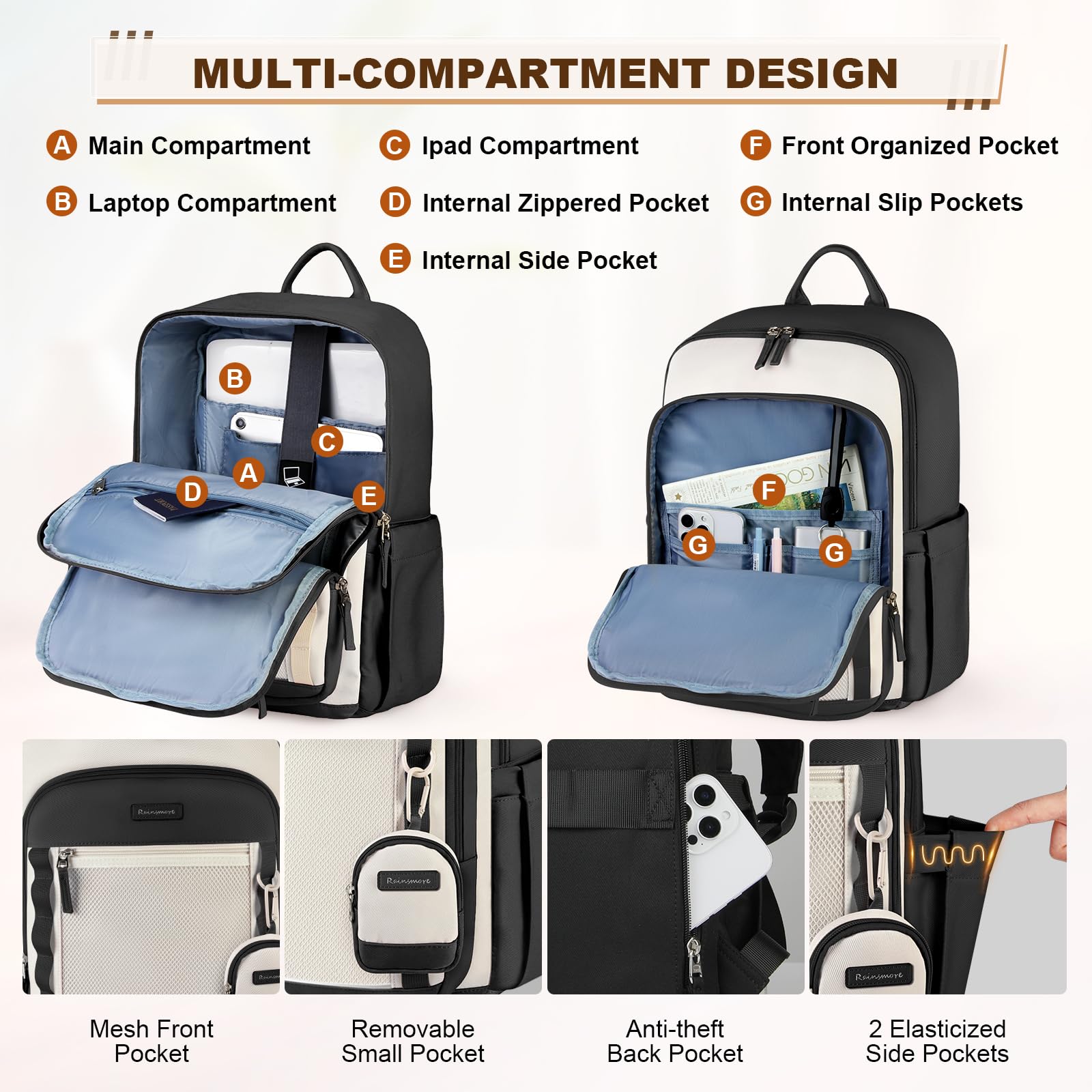 Backpack for Women 15.6 Inch Travel Laptop Backpack Waterproof School Backpack Lightweight Carry on Backpack for Business College, Black