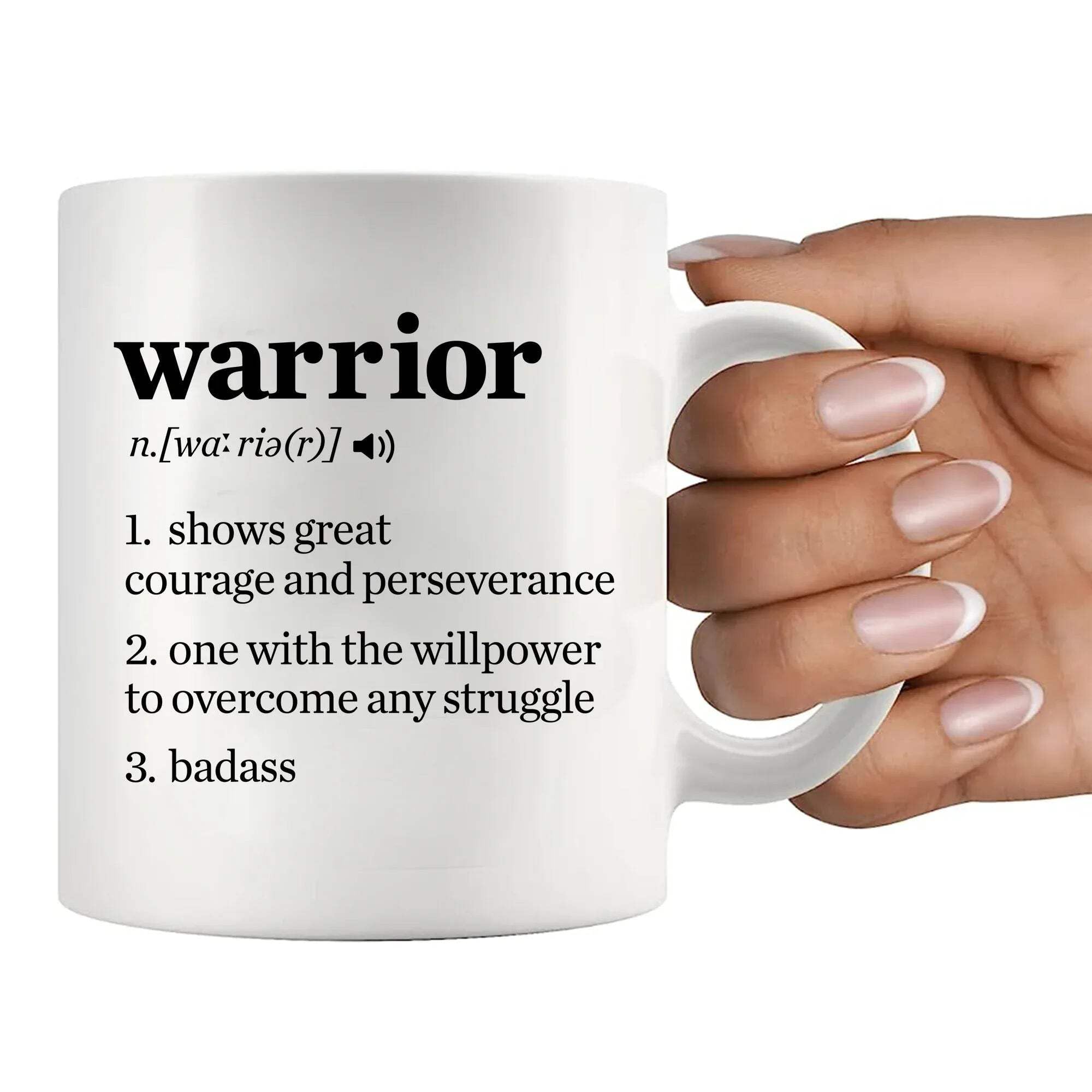 Warrior Definition Mug Cancer Survivor Gifts Breast Cervical Lung Colon Cancer Patient Recovery Get Well Soon Inspirational Gifts for Women Men Novelty Drinkware Ceramic Mug 11 oz White