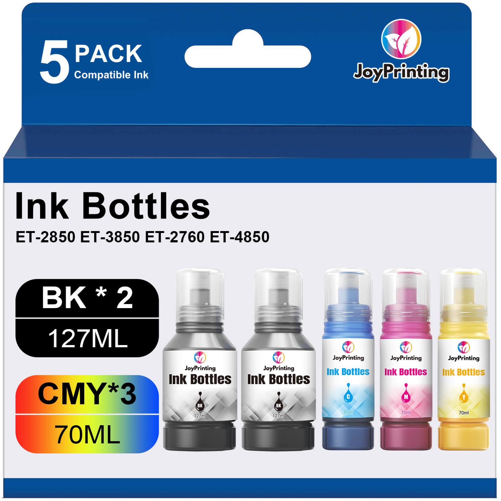 JoyPrinting Ink Refill Bottles Work for ET-2850 ET-3850 ET-4850 ET-2760 ET-3760 ET-4760 ET-3750 ET-4750 ET-3830 ET-15000 (5 Pack)