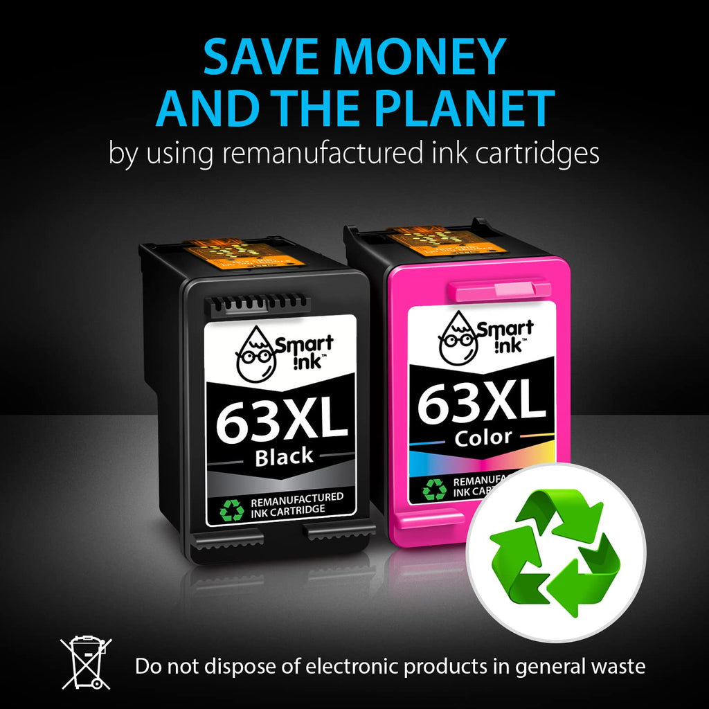 Smart Ink Remanufactured Ink Cartridges Replacement for HP 63 XL 63XL (Black & Color 2 Combo Pack) for Envy 4520 4522 4516 OfficeJet 3833 3830 4650 3836 5255 5200 DeskJet 3630 3632 3836 3634 Printer