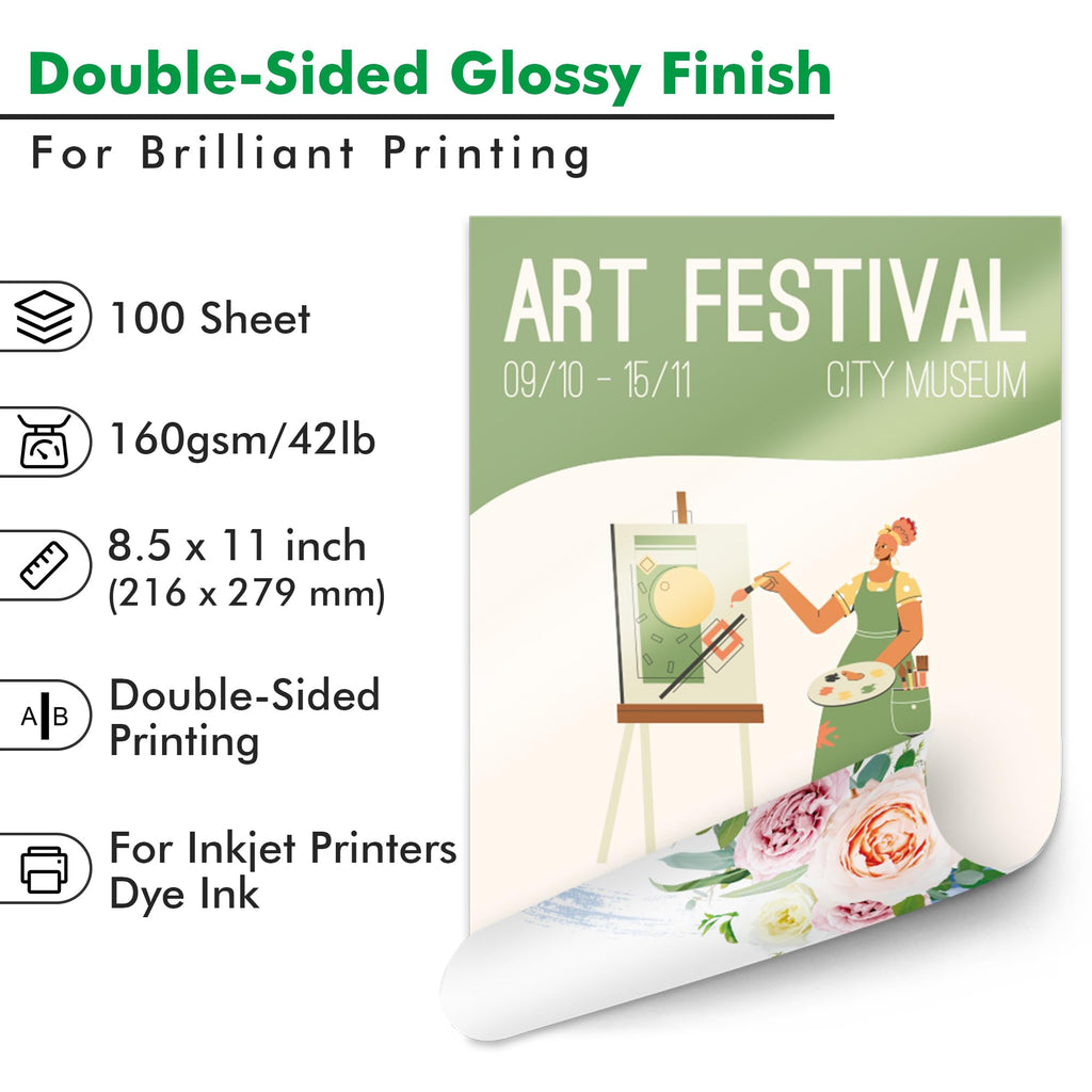 Koala Brochure Paper Double Side Glossy for Printing Photo 8.5X11 Inches 100 Sheets Compatible with Inkjet Printer 42LB