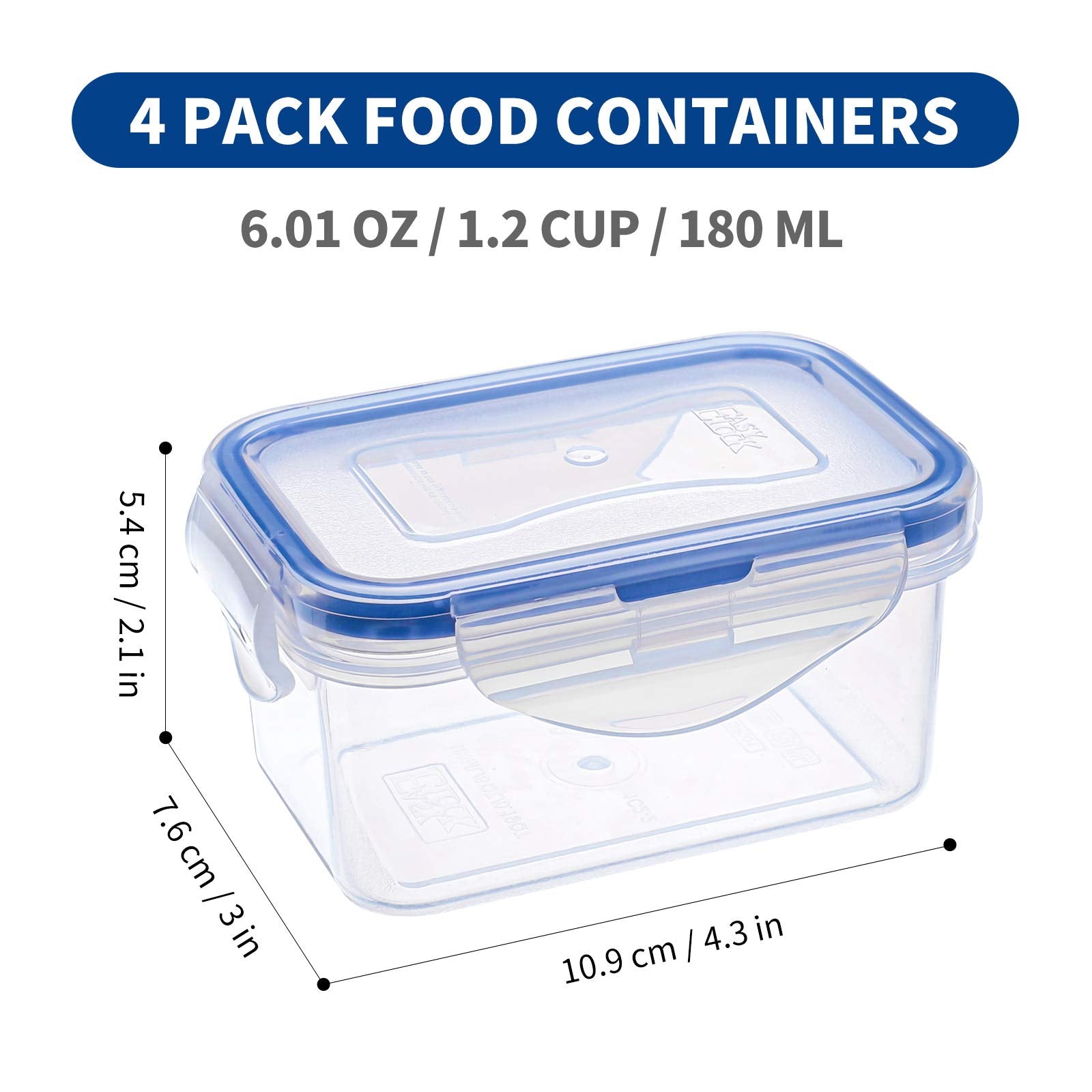Small Plastic Food Storage Containers with Lids - Airtight, Leakproof, Microwave & Freezer Safe Mini Bento Lunch Box Container, Reusable Snack Containers for Salad Dressing,Sauce,Yogurt（6 PACK 6oz ）