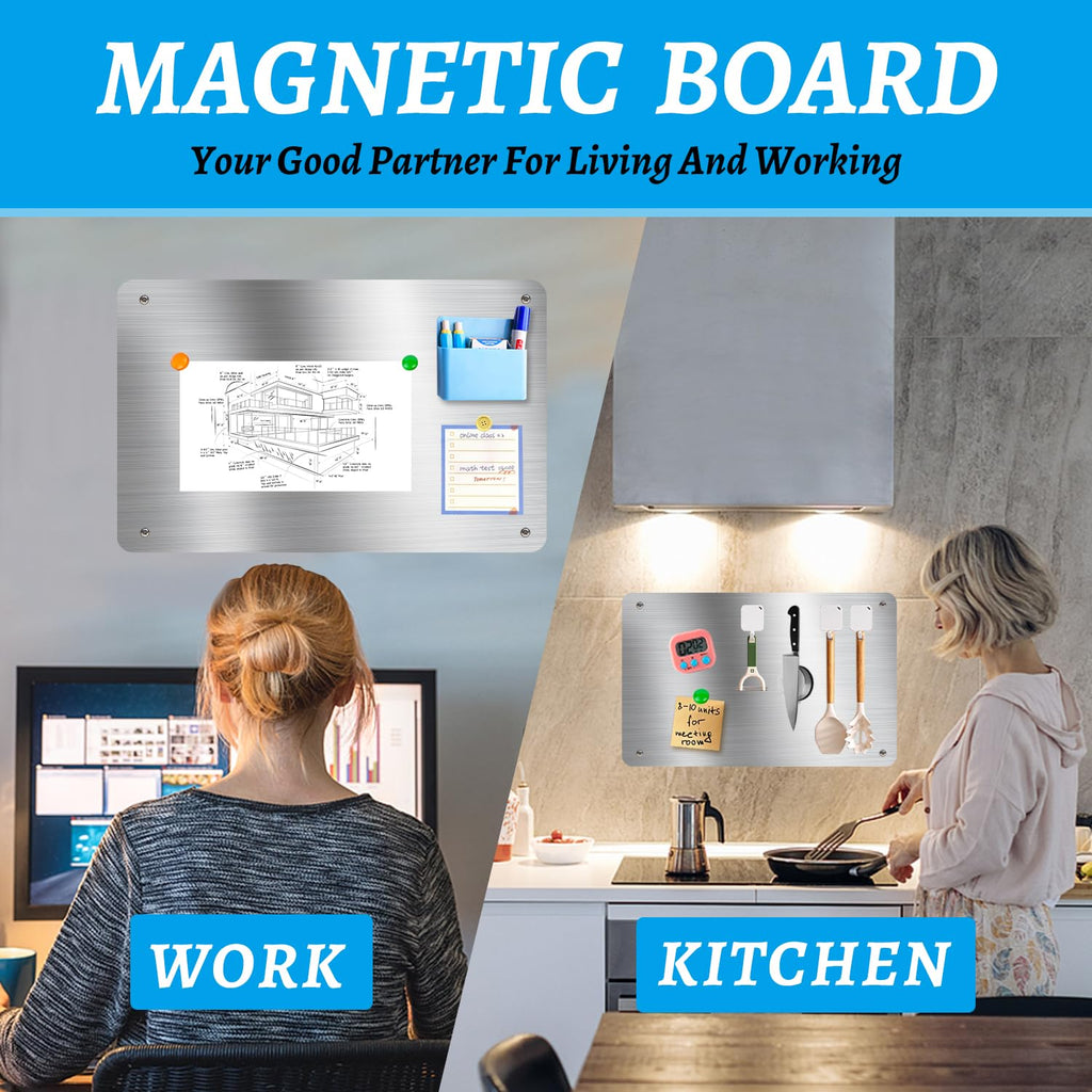 HAOIVE Magnetic Metal Board for Wall - Bulletin Board for Magnets (Silver, 2 Pack)