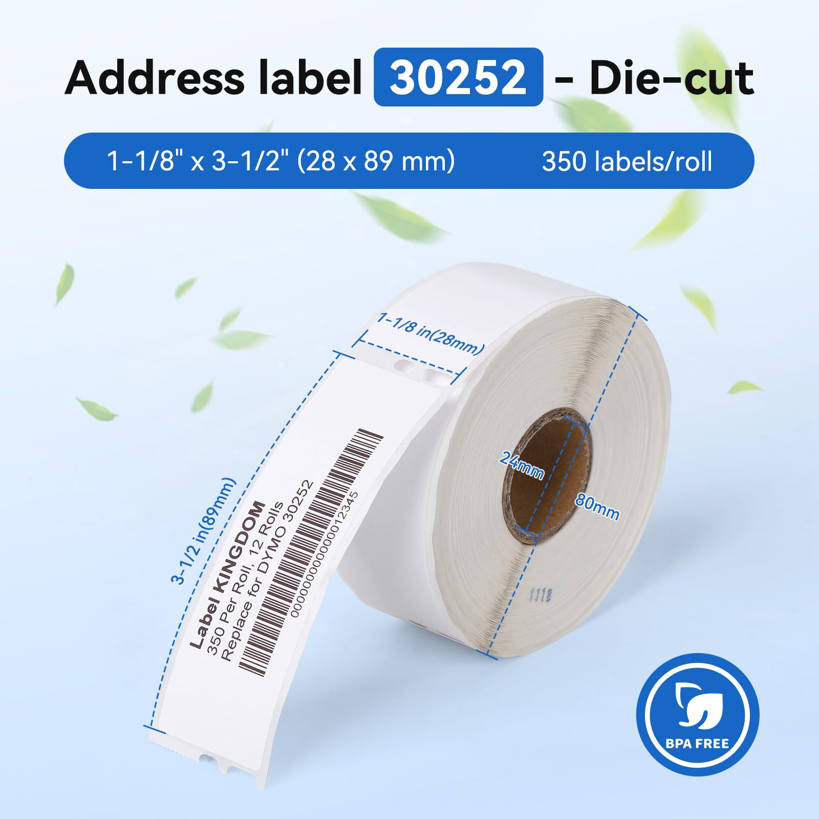 4 Roll Compatible with Dymo 30252 1-1/8" x 3-1/2"(28mm x 89mm) Label Maker Refill for Label Writer Printer 450, 450 Turbo, 4XL, Mailing Address Self-Adhesive Paper Label (350/Roll)