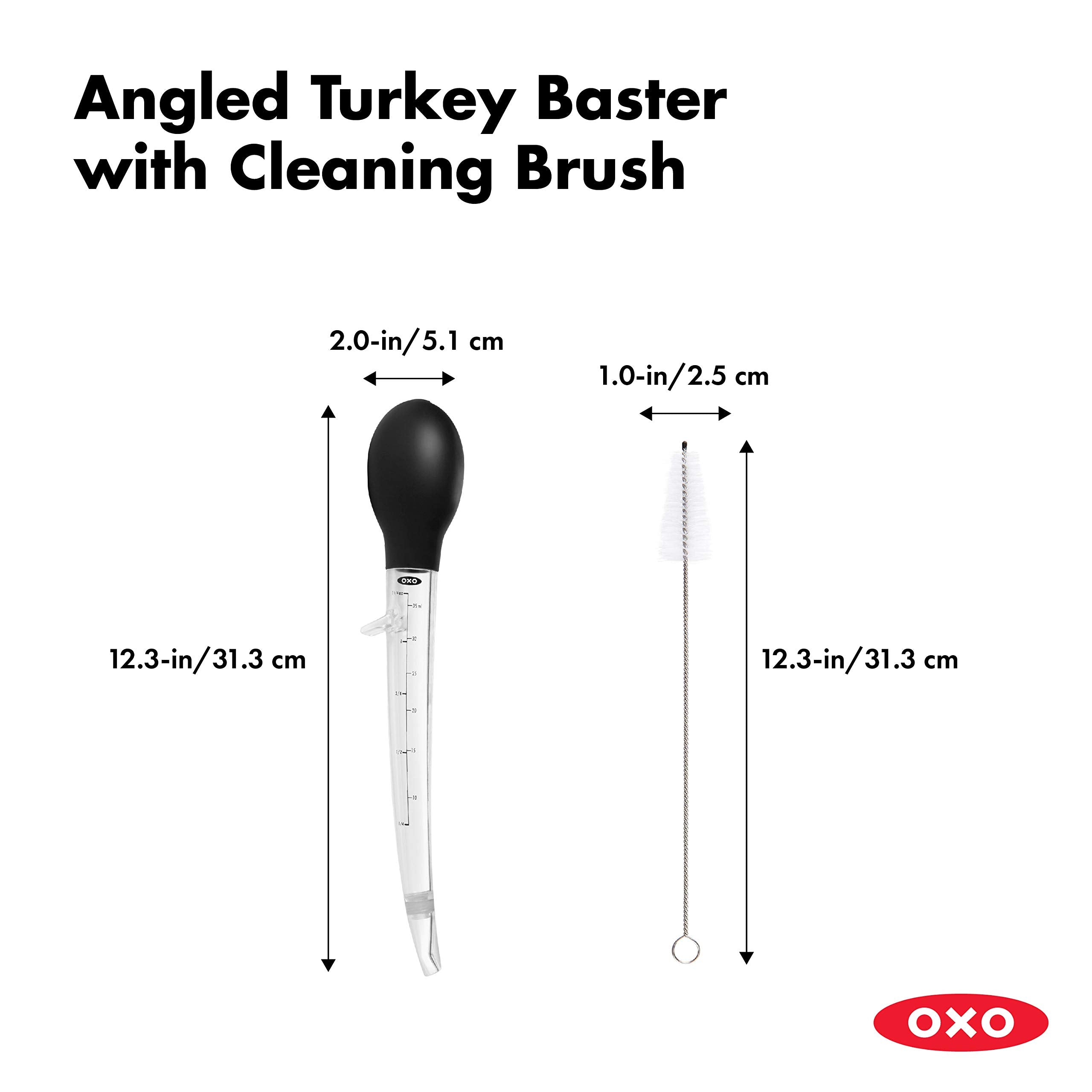 OXO Good Grips Angled Turkey Baster with Cleaning Brush, Clear/Black