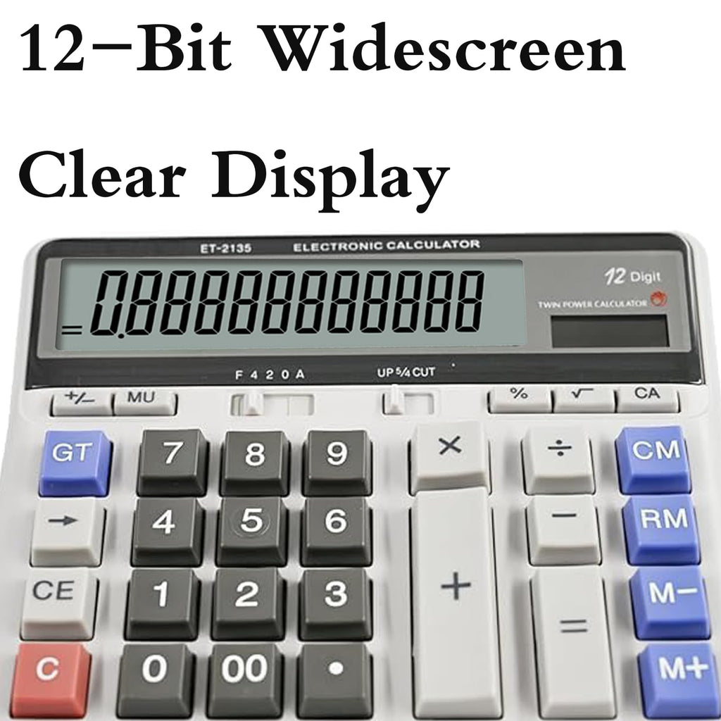 Desktop Accounting Calculator with 12-Digit Extra Large LCD Display, Accountant Calculator for Big Buttons, Battery & Solar Dual Power Supply for Office Business Home Daily Use