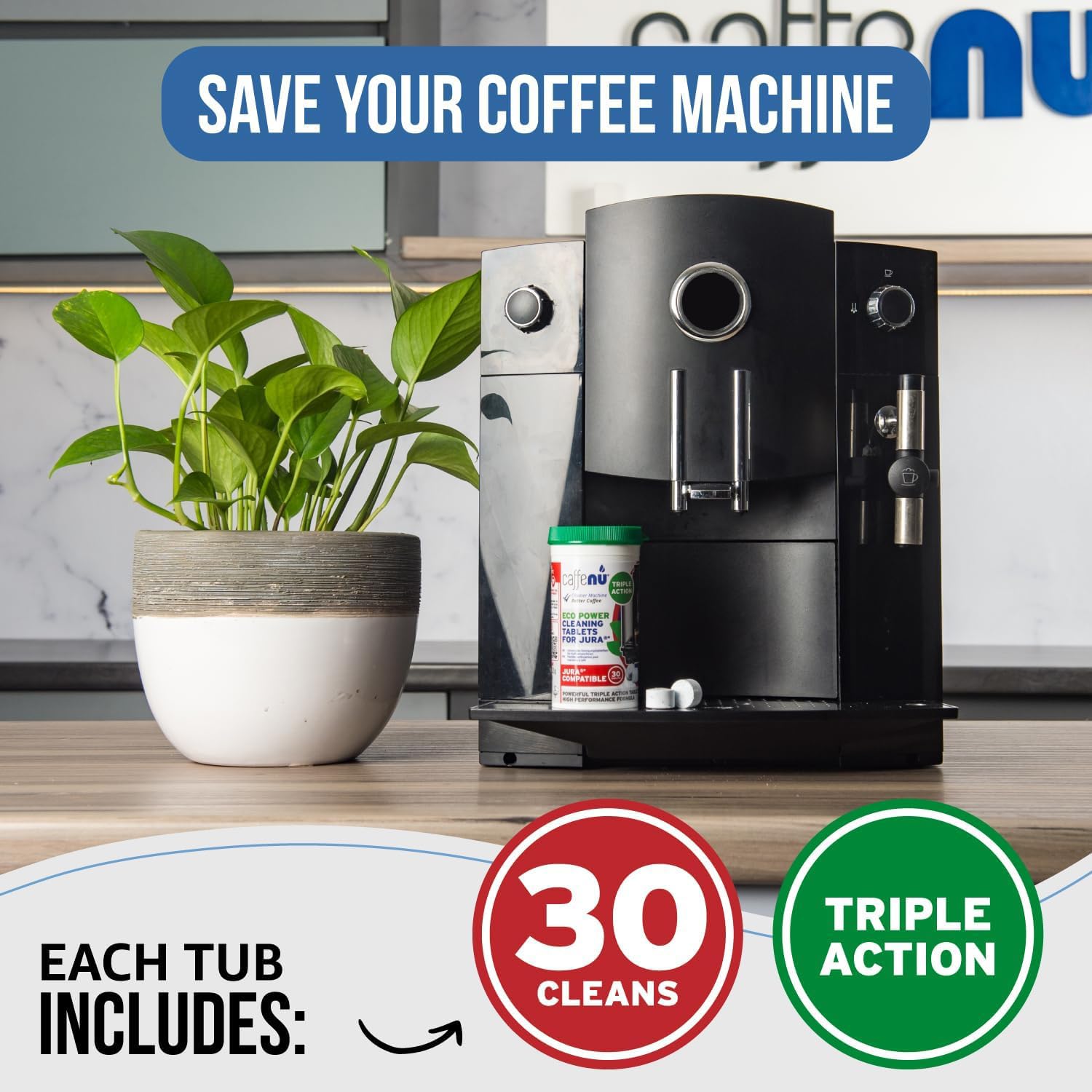 Jura Compatible Cleaning Tablets. 30 Tablets Cleaning. Coffee Cleaning Tablets - Cleans Internal Parts, Portafilter, Inaccessible Areas. Use On All Home & Pro Jura Coffee Machines.