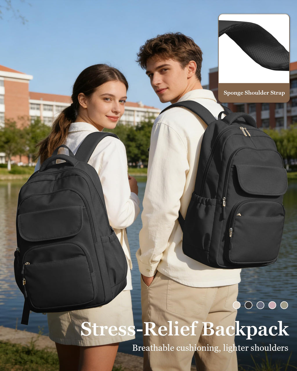 Black Backpack For Women Men,School Backpack For Teens Boys Girls,College Waterproof Laptop Backpack