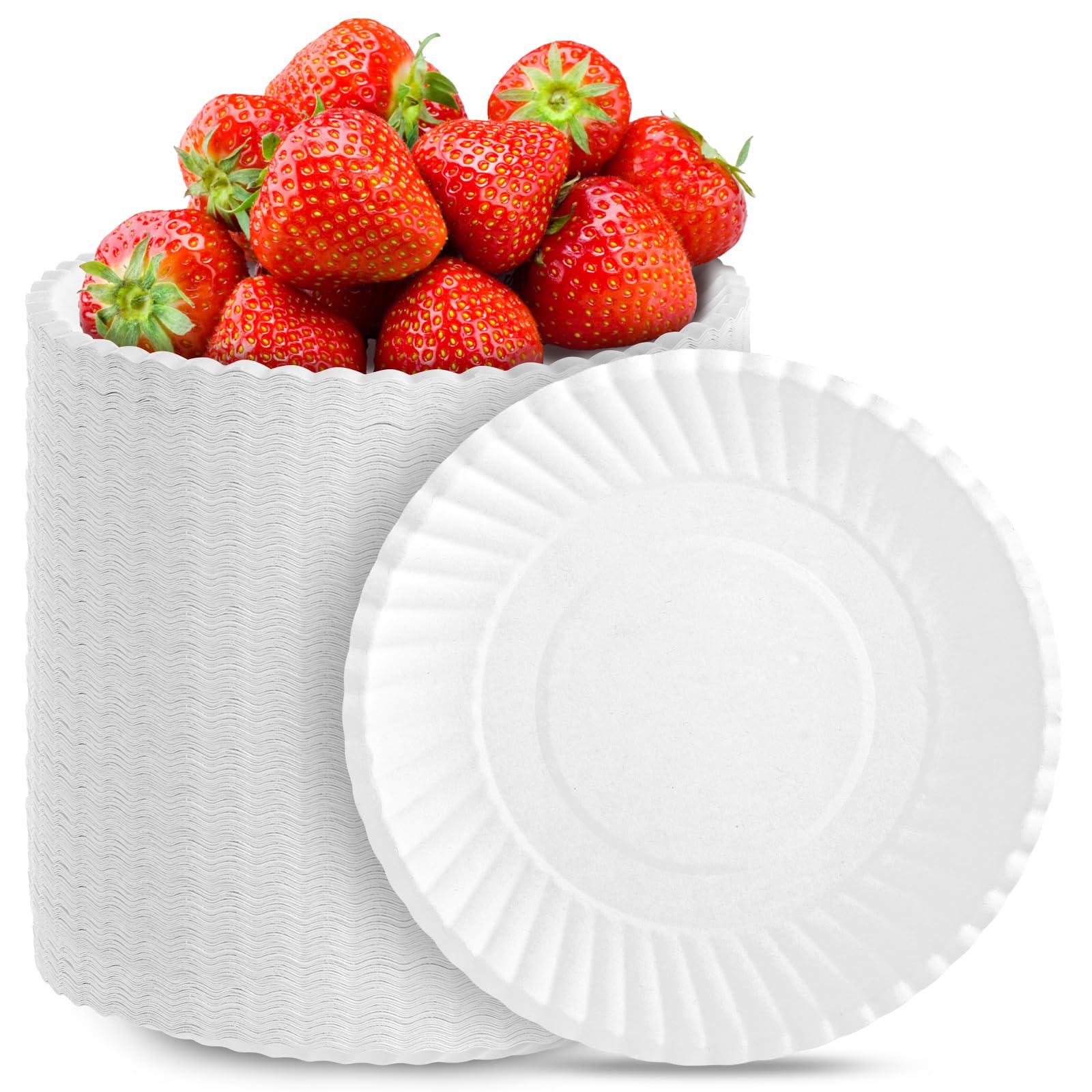 Compostable Plates 6 inch, 600 Pack Paper Plates Bulk, Small Paper Plates Eco Friendly Disposable Plates, White Paper Plates for Dessert, Cake, and Snack