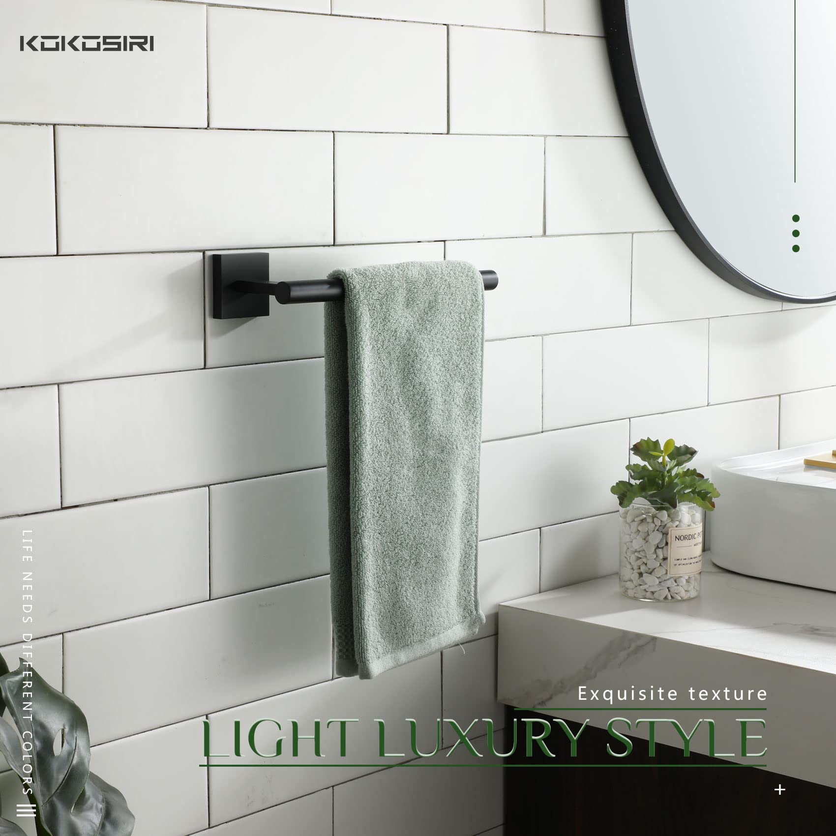 KOKOSIRI Towel Bar Matte Black Bathroom Hardware Hand Towel Rails Wall Mounted Kitchen Toilet Cabinet Paper Holder, Stainless Steel B3008BK