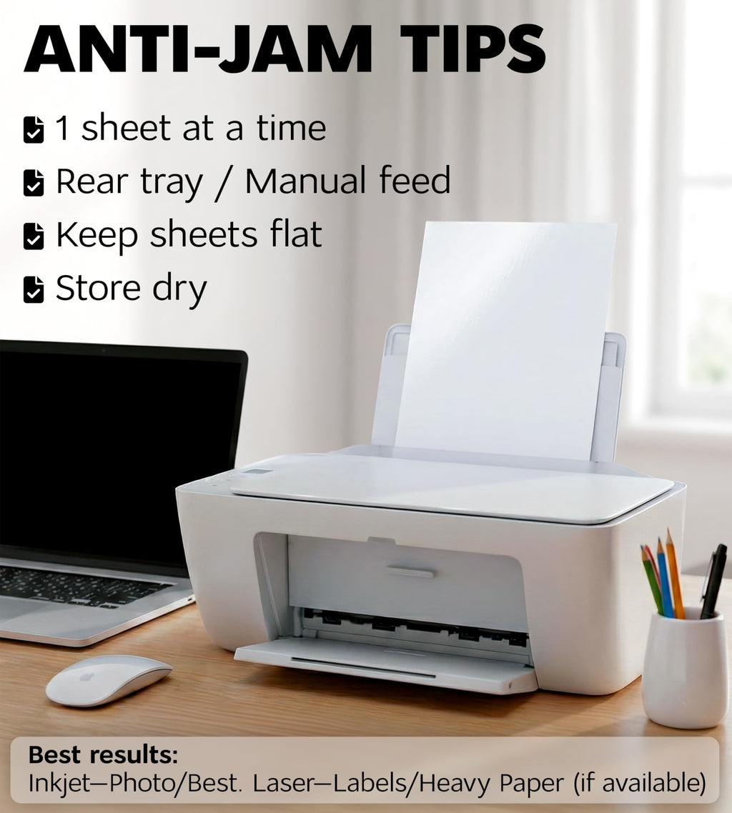 Premium Printable Vinyl Sticker Paper for Inkjet Printer and Laser - 20 White Glossy Sticker Paper Waterproof - Durability Adhesive Paper 8.5 x 11, Fast Dry, Holds Ink Well, Great for Cutting Machines