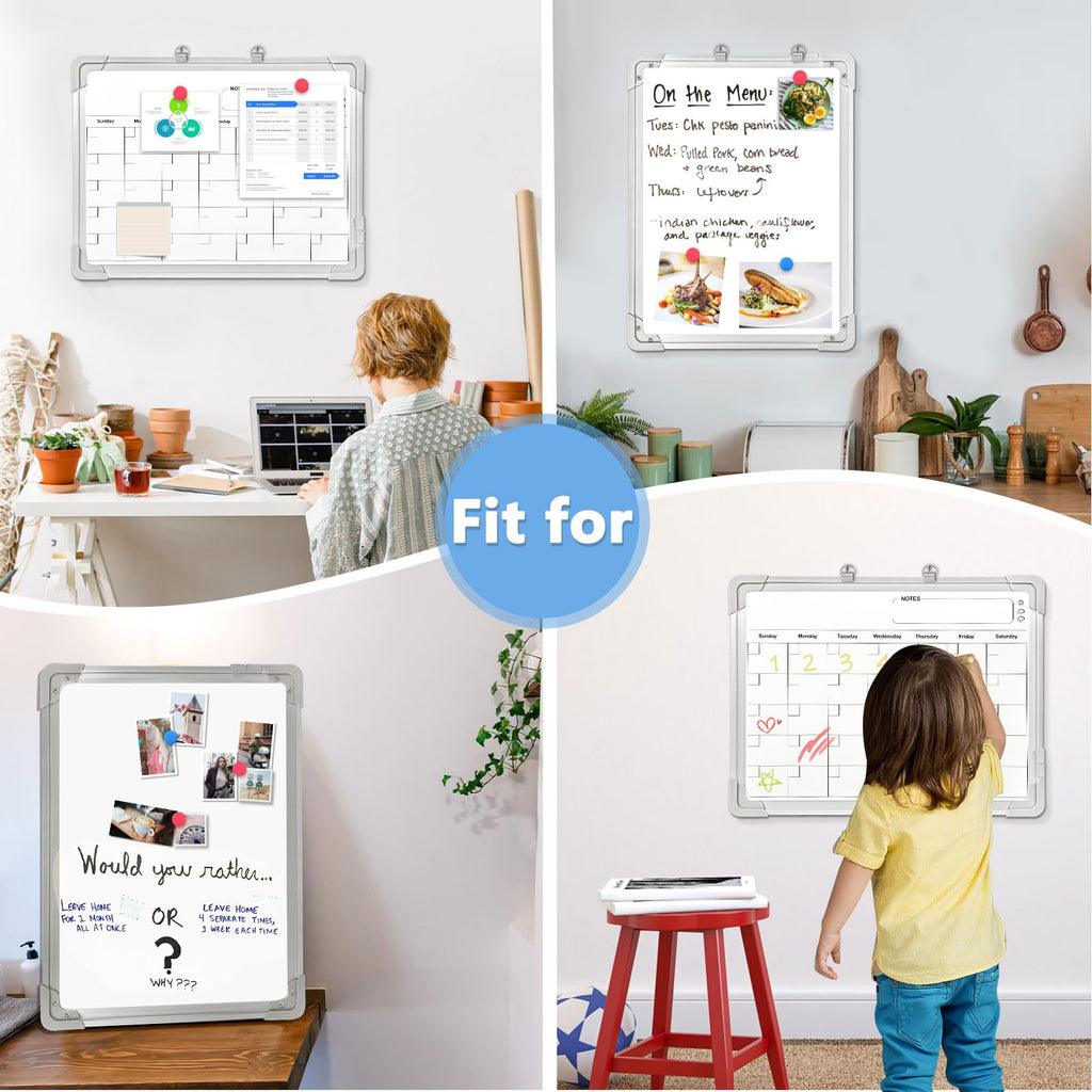 AMUSIGHT Whiteboard Calendar Dry Erase Calendar for Wall, 16" x 12" Small Magnetic Dry Erase Board Hanging Double-Sided, Calendar Whiteboard for Drawing, Kitchen, Planning, Memo, School, Home, Office
