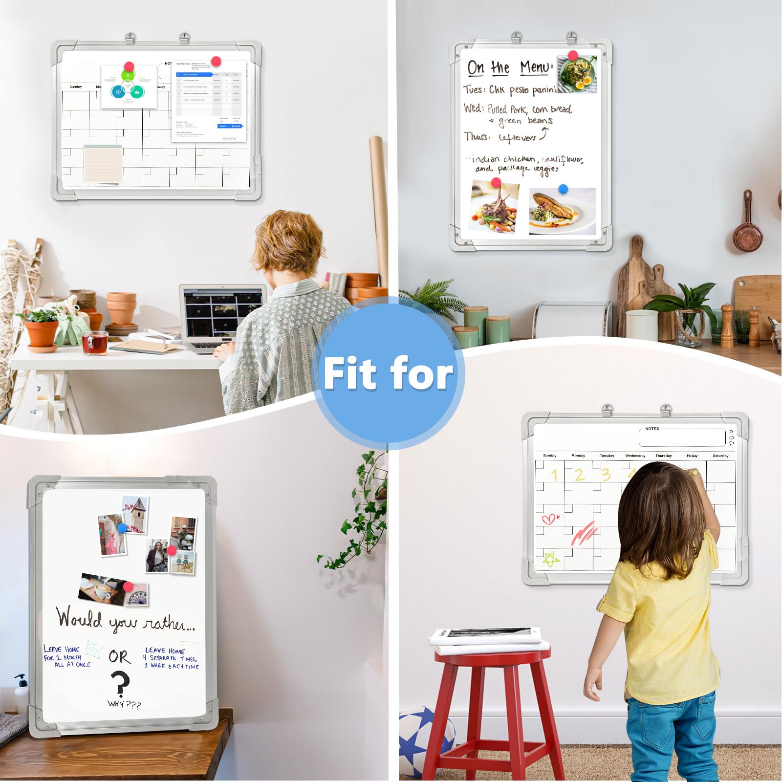 AMUSIGHT Whiteboard Calendar Dry Erase Calendar for Wall, 16" x 12" Small Magnetic Dry Erase Board Hanging Double-Sided, Calendar Whiteboard for Drawing, Kitchen, Planning, Memo, School, Home, Office