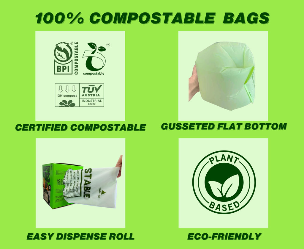 CALM N STRONG Certified Compostable Trash Bags - 100 Count - Small 10 Litre/2.6 Gal Kitchen Food Waste Bags - Unscented