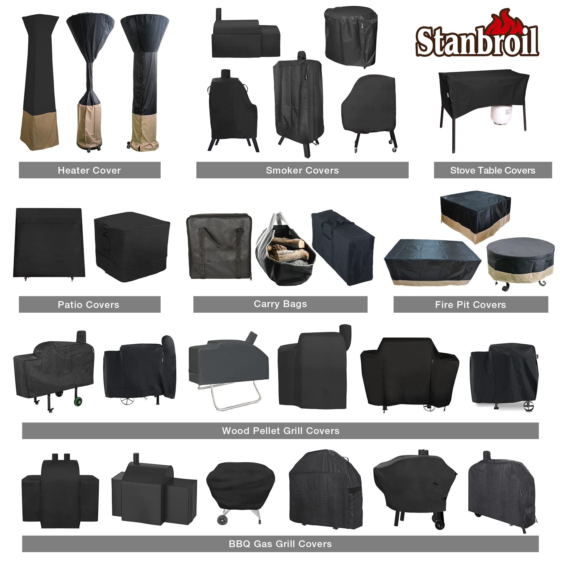 Stanbroil 36 Inch Round Fire Pit Cover - Fire Pit Table Cover, Patio Furniture Cover - Full Coverage Cover with Durable and Water Resistant Fabric, Black