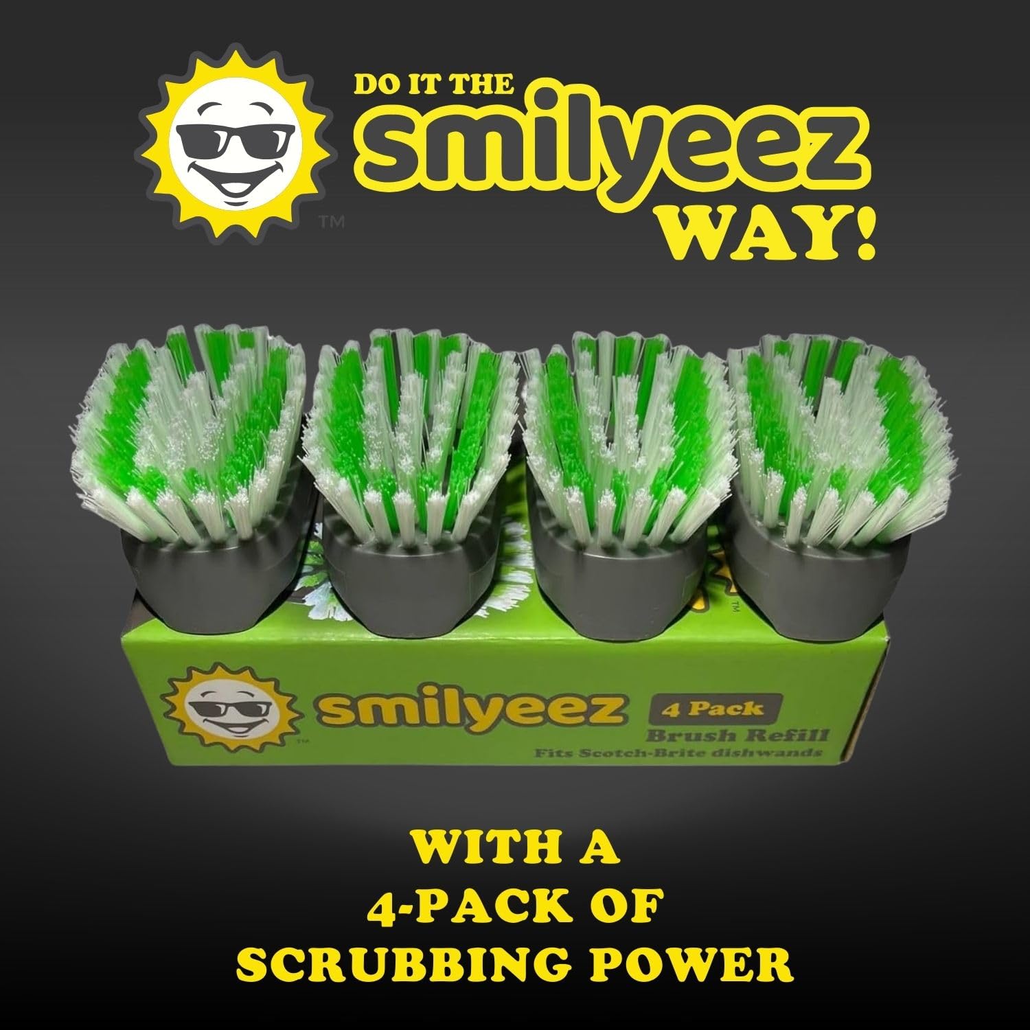 Smilyeez Replacement for Scotch Brite Brush, 4-Pack, Makes Your Dishwand Like New, Dishwand Brush Refills, Scotch Brite Brush Replacement, Easy to Install (2 Packs)