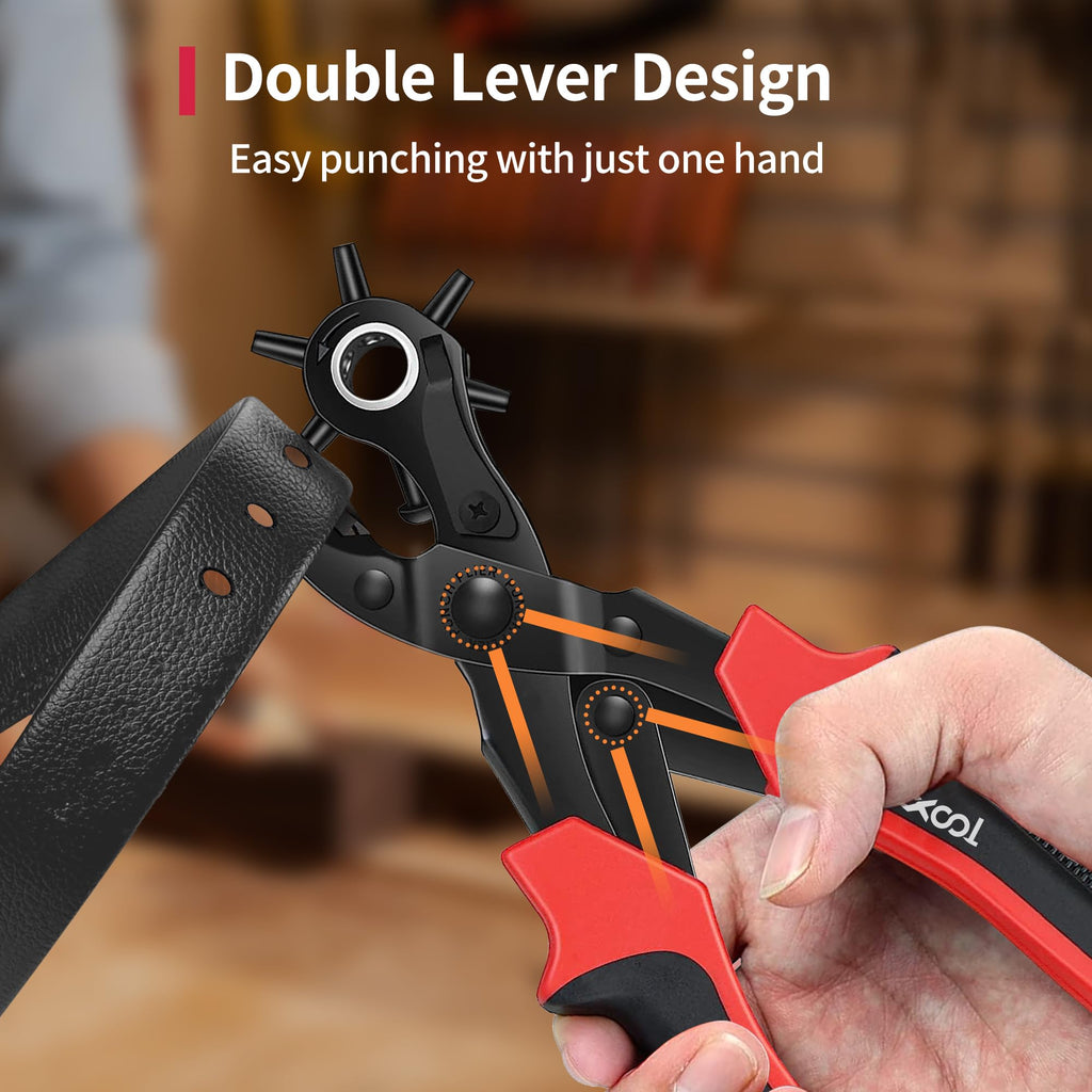 XOOL Revolving Punch Plier Kit, Leather Hole Punch Set for Belts, Watch Bands, Straps, Dog Collars, Saddles, Shoes, Fabric, DIY Home or Craft Projects, Heavy Duty Rotary Puncher, Multi Hole Sizes Make