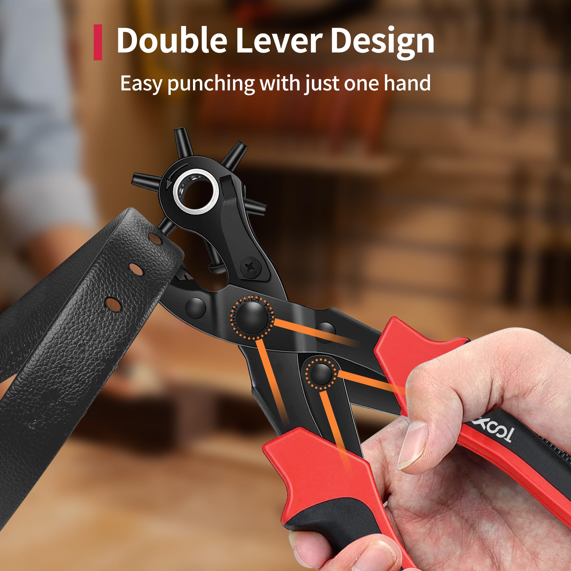 XOOL Revolving Punch Plier Kit, Leather Hole Punch Set for Belts, Watch Bands, Straps, Dog Collars, Saddles, Shoes, Fabric, DIY Home or Craft Projects, Heavy Duty Rotary Puncher, Multi Hole Sizes Make