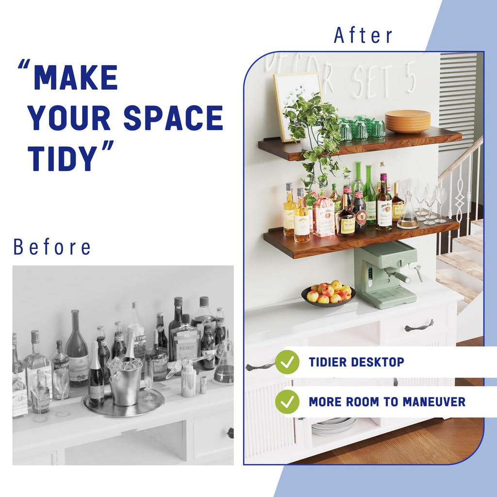 Goovilla Shelf Bracket, Heavy Duty Floating Shelf Brackets 6 inch Long, 4 Pack Brackets for Shelves, Black Coated Metal Wall Shelf Support Brackets with 1/5 Inch Thick and 160 lb. Load Capacity