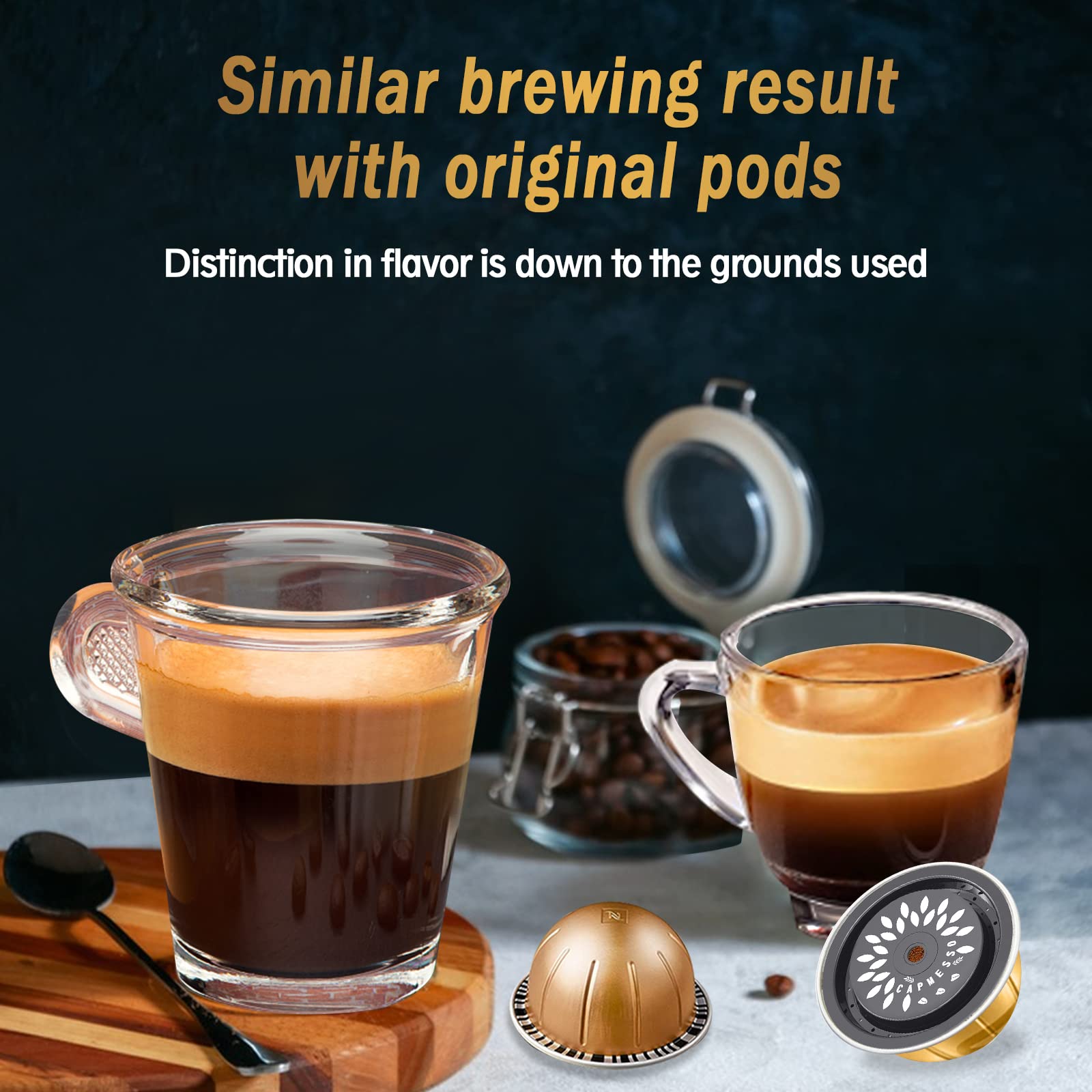 CAPMESSO Reusable Coffee Capsule Lids for Reusable Nespresso Pods Vertuo, Food Grade Silicone Caps for Any Sizes of Refillable Vertuo Pods with Scoop and Brush (5PCS Silicone Caps)