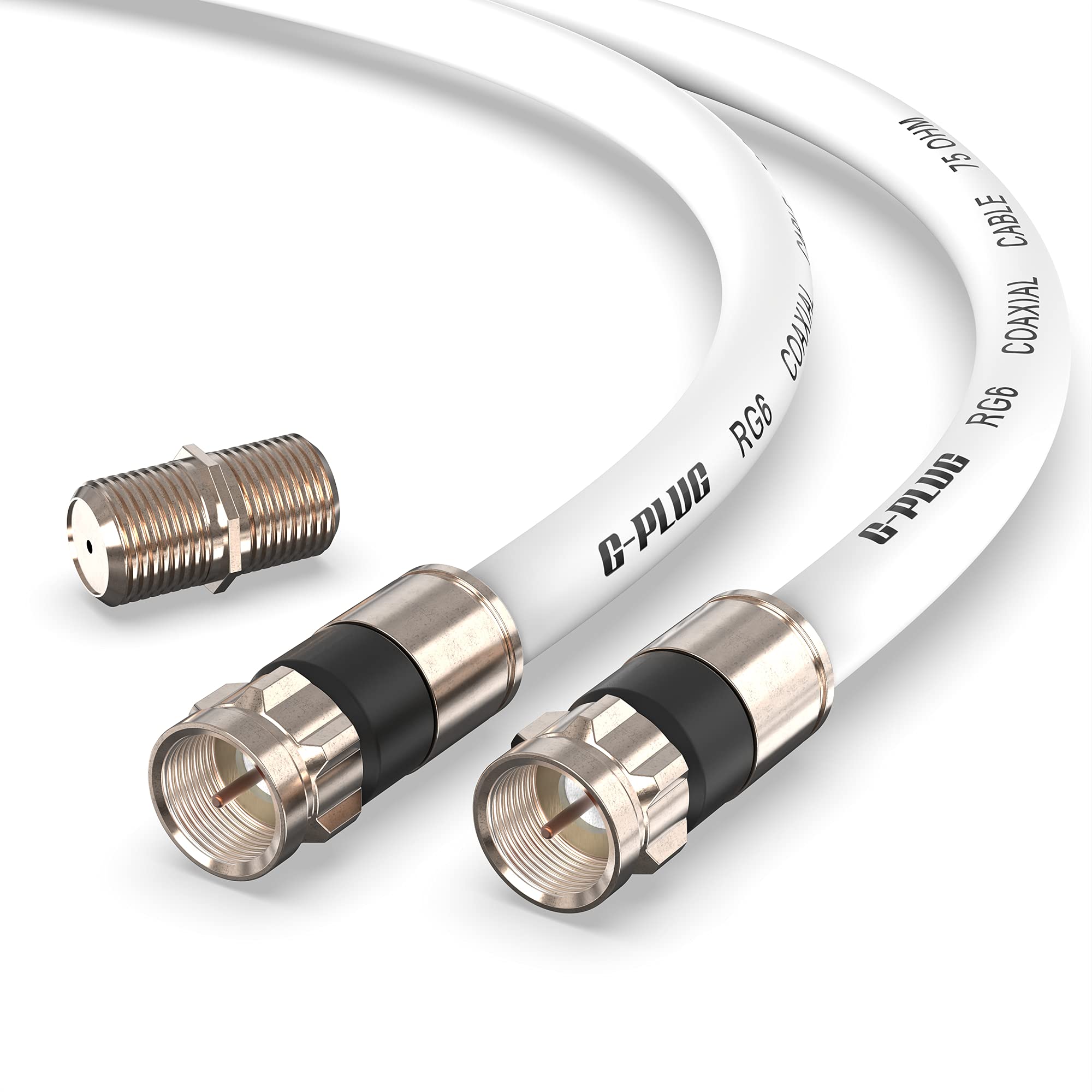 G-PLUG 10FT RG6 Coaxial Cable Connectors Set – High-Speed Internet, Broadband, Digital TV Aerial, Satellite Extension – Weather-Sealed Double Rubber O-Ring and Compression Connectors – White