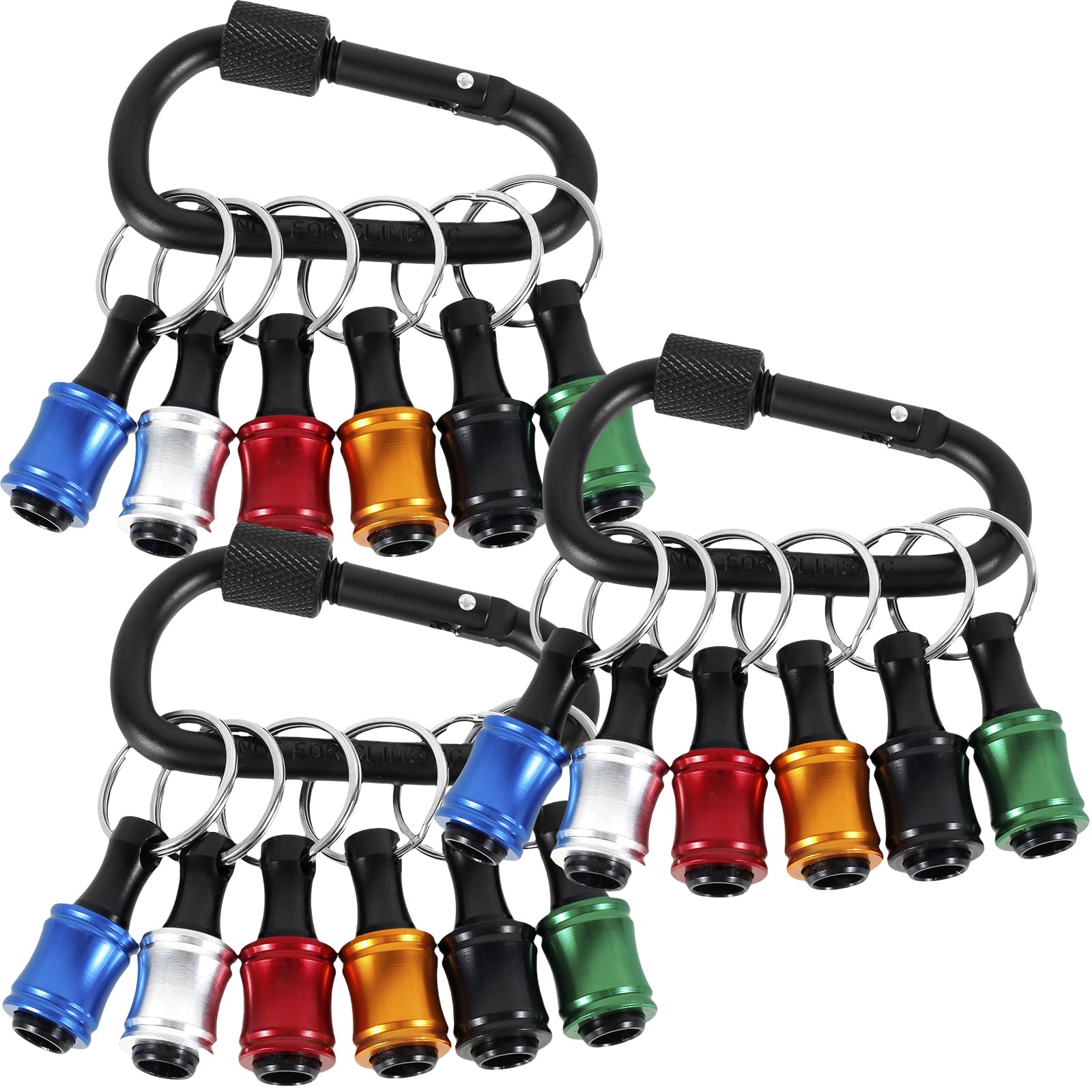 18Pcs 1/4 inch Hex Shank Bit Holder Keychain Portable Socket Drill Bit Holder Quick Change Aluminum Alloy Long and Short Drill Bit Holder Extension Bar Impact Screwdriver Bit Holder Key Chain