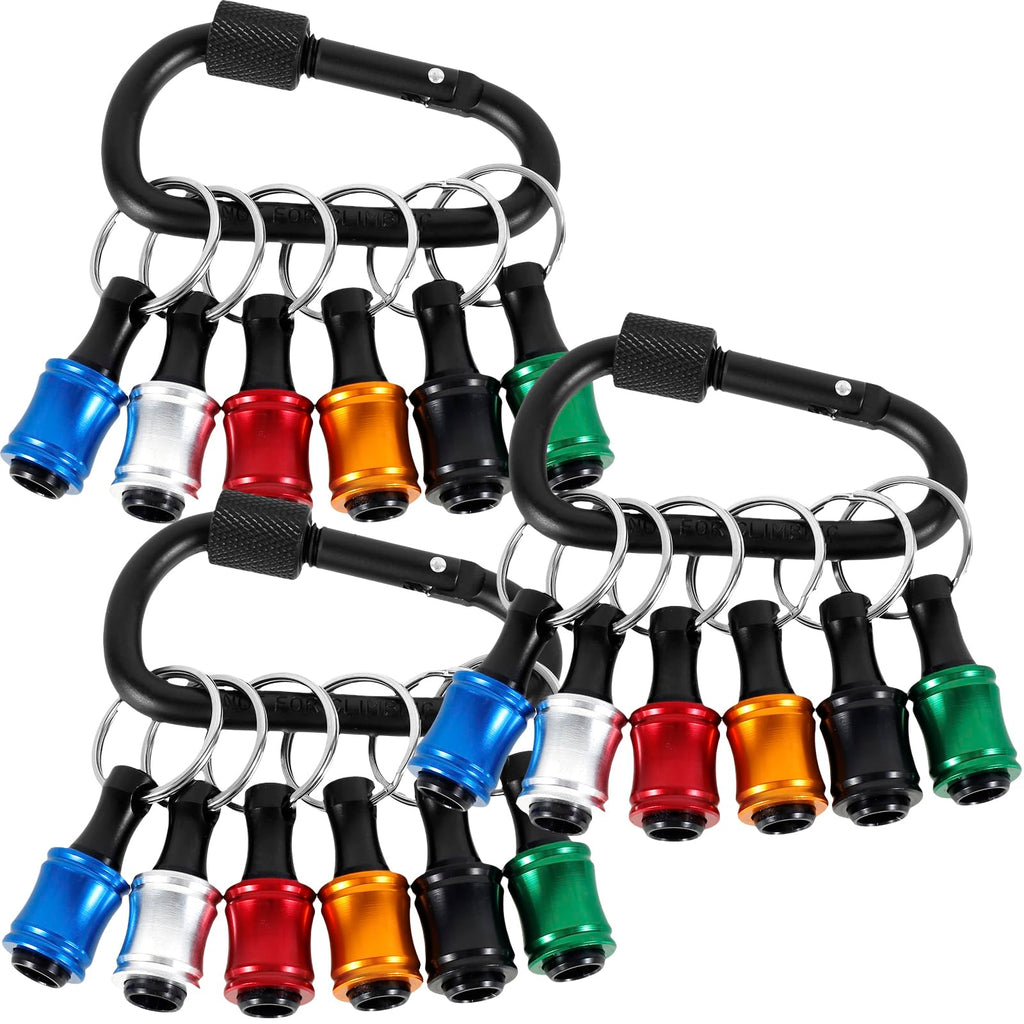 18Pcs Bit Holders Keychain 1/4inch Hex Shank Screwdriver Bits Holder Portable Quick-Change Socket Holder for Drill,Light-Weight Bit Holder Keychain Extension Bar for Drill Bit with Black Carabiner