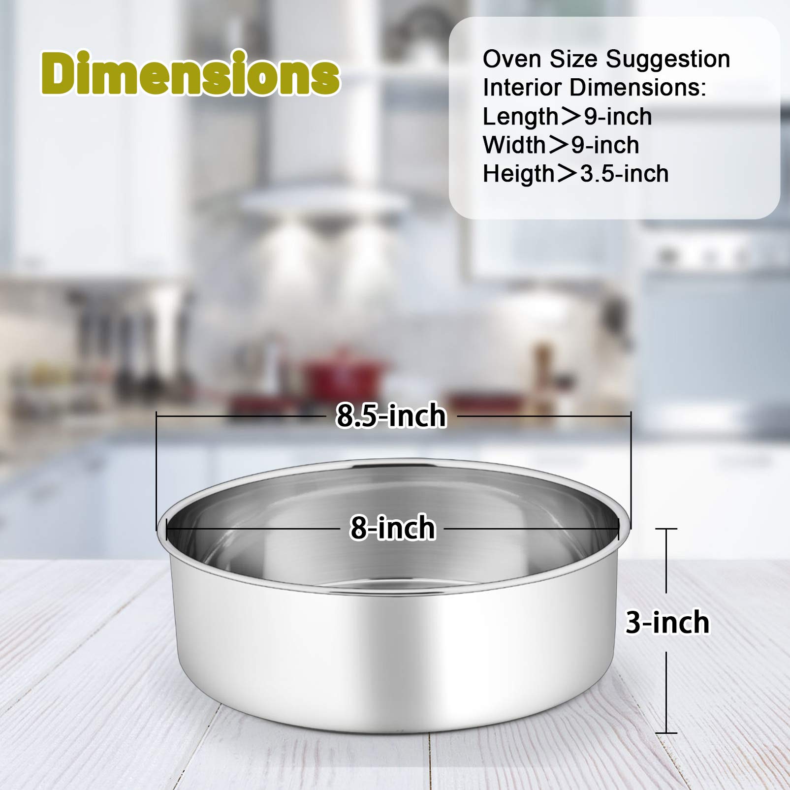 P&P CHEF 8 x 3 Inch Cake Pans Set of 2, Round Baking Pan Stainless Steel Layer Birthday Wedding Cake Oven Pans, Non Toxic & Heavy Duty, Deep Side & Mirror Finish, Easy Clean & Dishwasher Safe