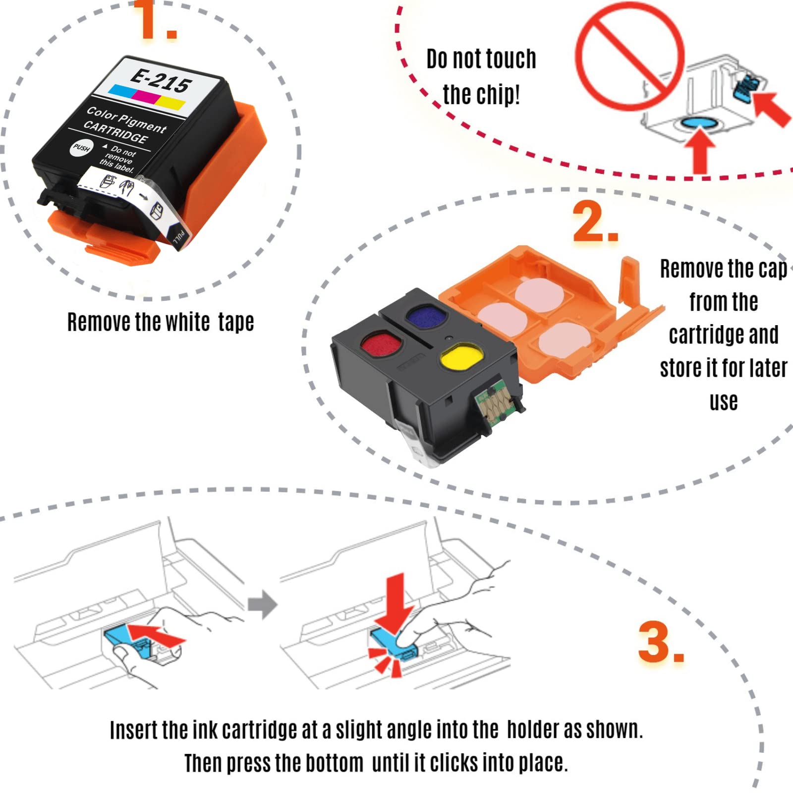 JoyPrinting 215 Ink Cartridges, 215 T-215 Black & Tri-Color Cartridge Combo Pack Remanufactured for Workforce WF-100 WF-110 Printers (2 Black, 1 Color, 3 Pack)