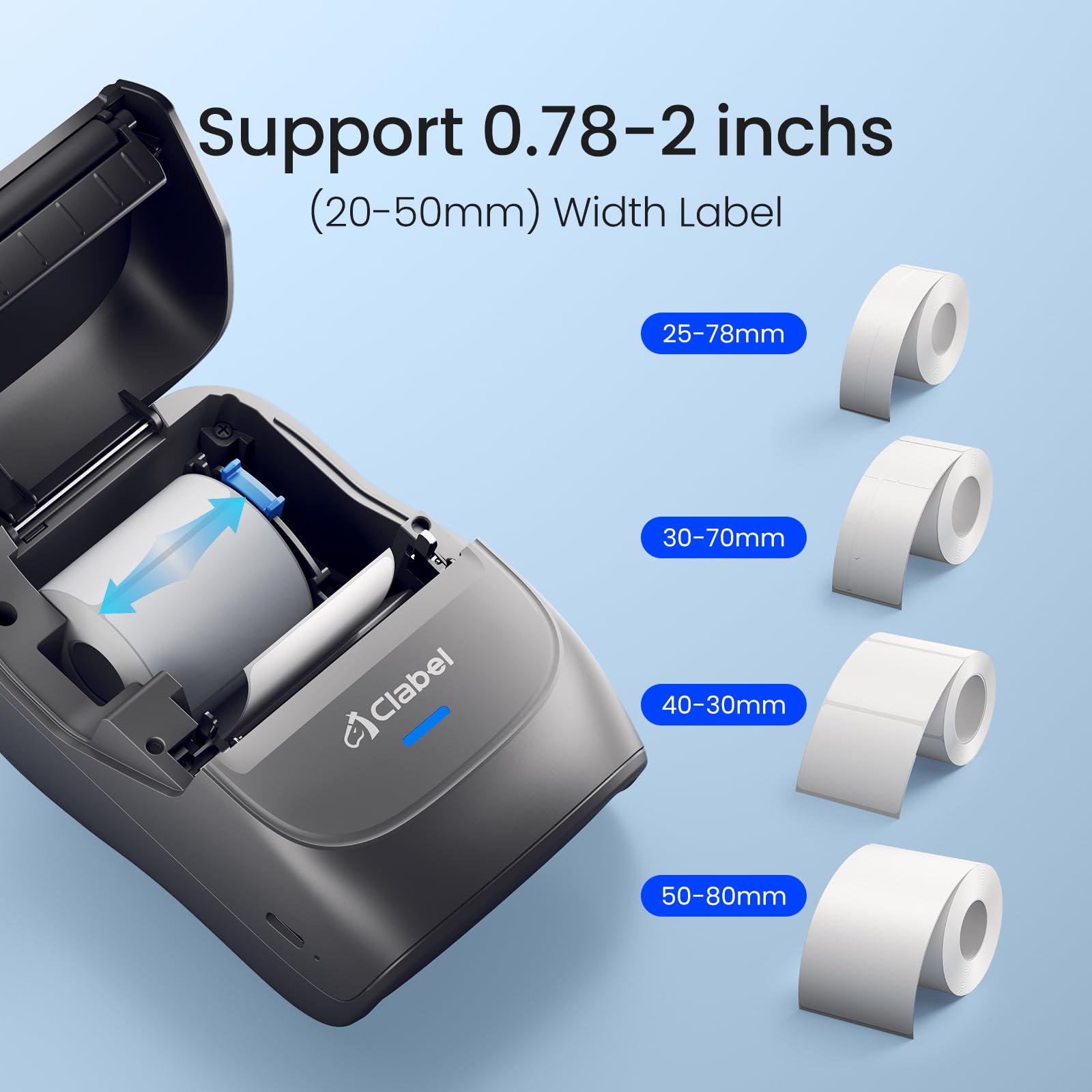CLABEL Label Maker Machine: 221B Thermal Bluetooth Label Printer Barcode Portable Printer Wireless Sticker Maker Machine for Small Business Compatible with 1 Roll 40x30mm Upgrade Label (Gray)