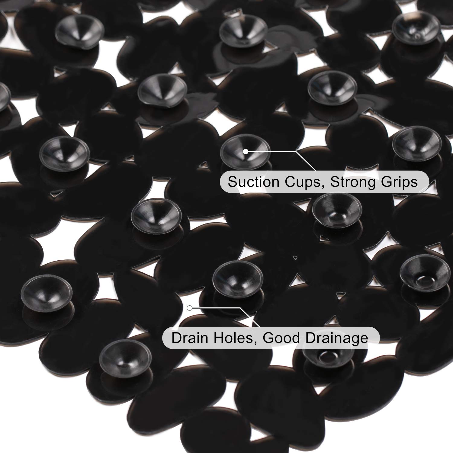 WELTRXE Non Slip Bath Mat Pebbles Bathtub Mat with Suction Cups, Drain Holes for Bathroom Showers, Tub, 35" x 16" Machine Washable Rectangle Bathroom Mats BPA, Latex Free Safe Shower Mats,Opaque Black