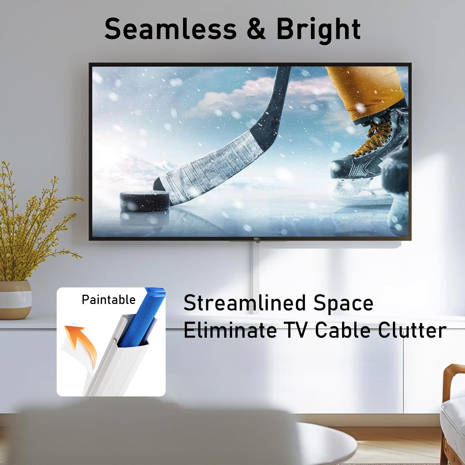 236 in Paintable Cable Concealer, 15 Pack Cord Hider Cord - Cover Wire for Cords, PVC Cable Hider for TV on Wall White Cord Management 15X L15.7in W0.59in H0.35in (White, M-236in)