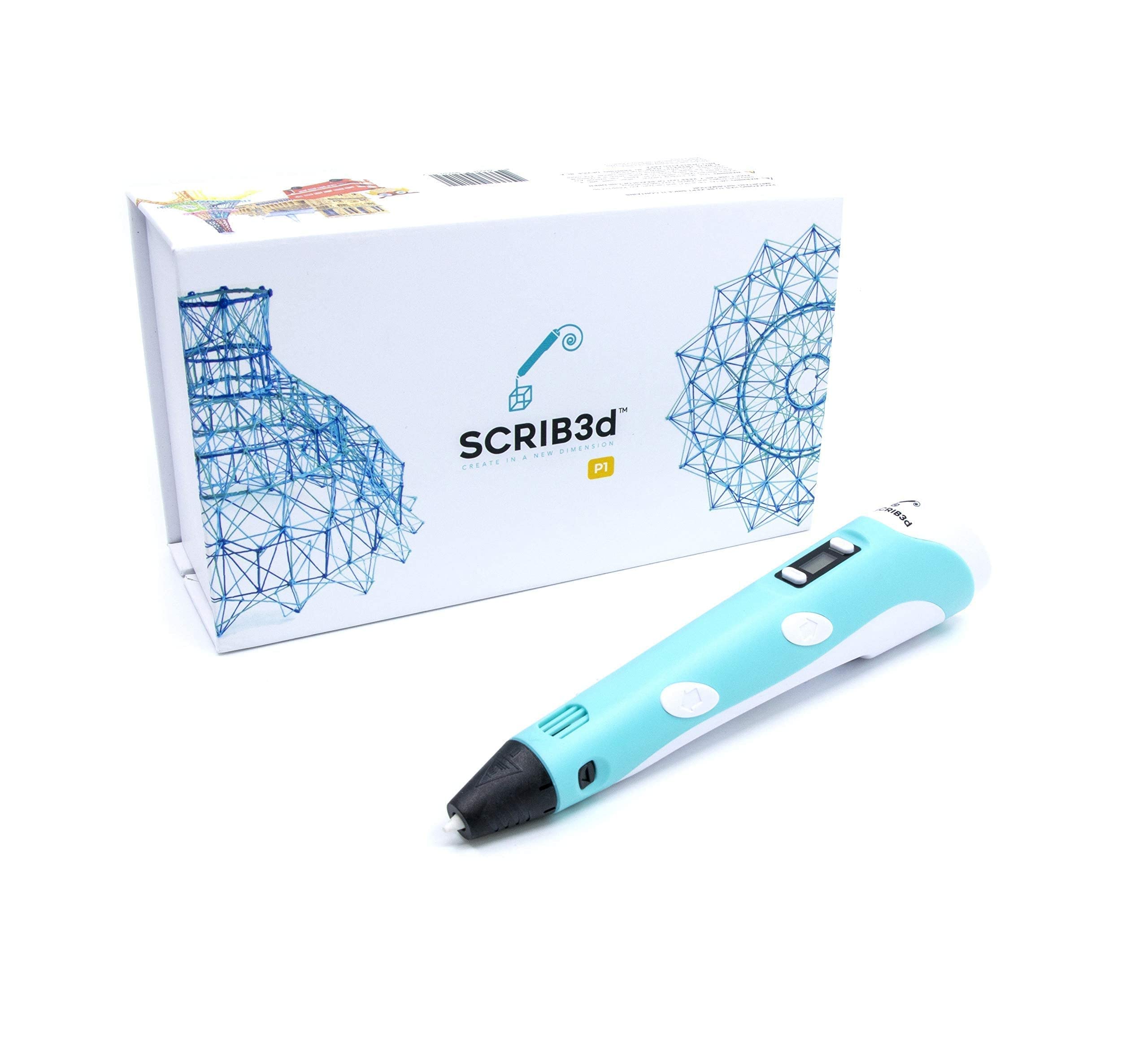 SCRIB3D P1 3D Printing Pen with Display - Includes 3D Pen, 3 Starter Colors of PLA Filament, Stencil Book + Project Guide, and Power Adapter