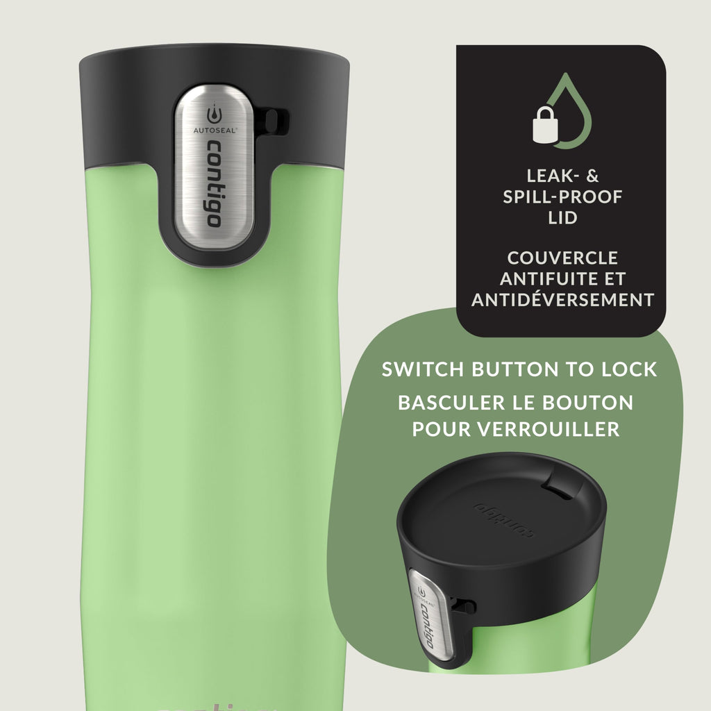Contigo West Loop 3.0 Stainless Steel Travel Mug with Tea-Bag Hook & Spill-Proof Lid, Vacuum-Insulated Reusable Cup Coffee and Tea, 16 oz (473 mL), Cucumber - Keeps Drinks Hot up to 11 Hours