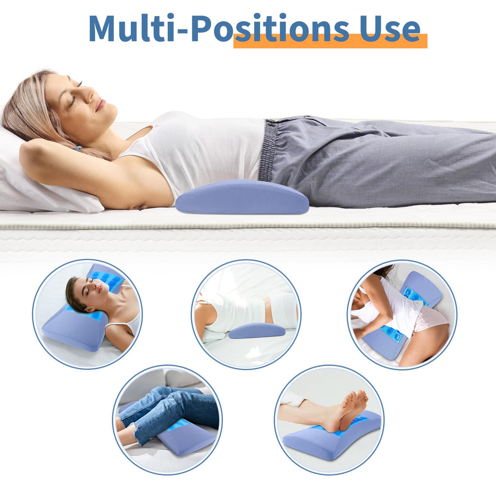 Lumbar Support Pillow for Sleeping – Lower Back Pain Relief Memory Foam Pillow with Cooling Gel for Side & Back Sleepers – Ergonomic Waist Pillow - Wedge Bolster Cushions for Bed, Car or Sofa