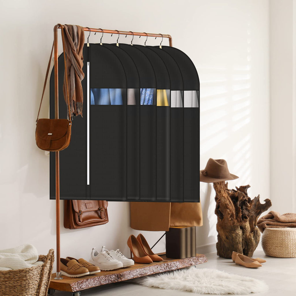 Pitmoly 55 inch/ 140 cm Garment Bag, Breathable Garment Cover for Suit, Hanging Clothes Cover for Storage Shirt, Jacket, Coat, Sweater, Set of 5 (Black)