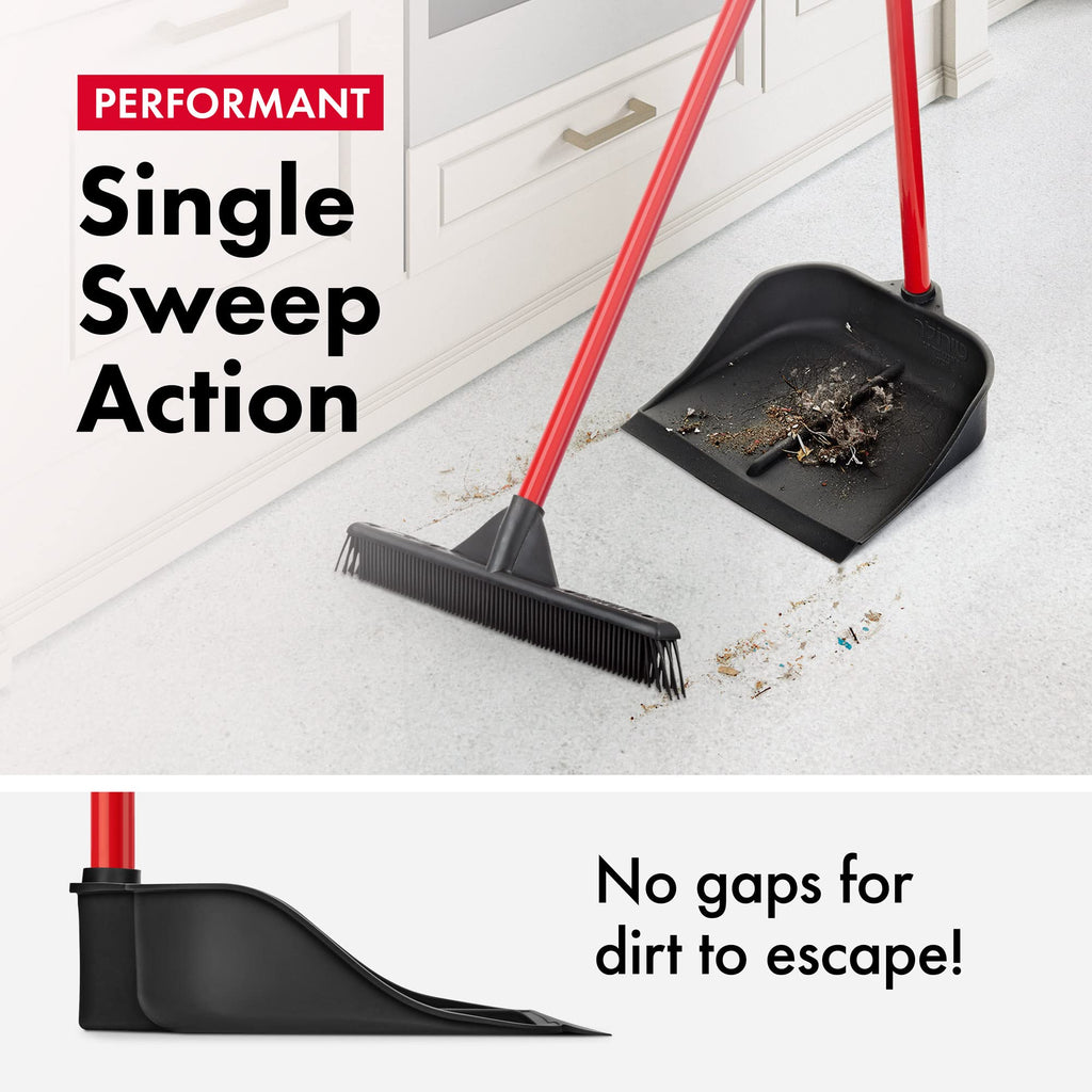 Tyroler Bright Tools Magic Dustpan with Handle - Solid 100% Natural Rubber Construction- New Aluminum Anti-Rust 105cm 3 Parts Long Handle Dust Pan- Stand Up Design- Accommodates Any Broom/Hand Brush
