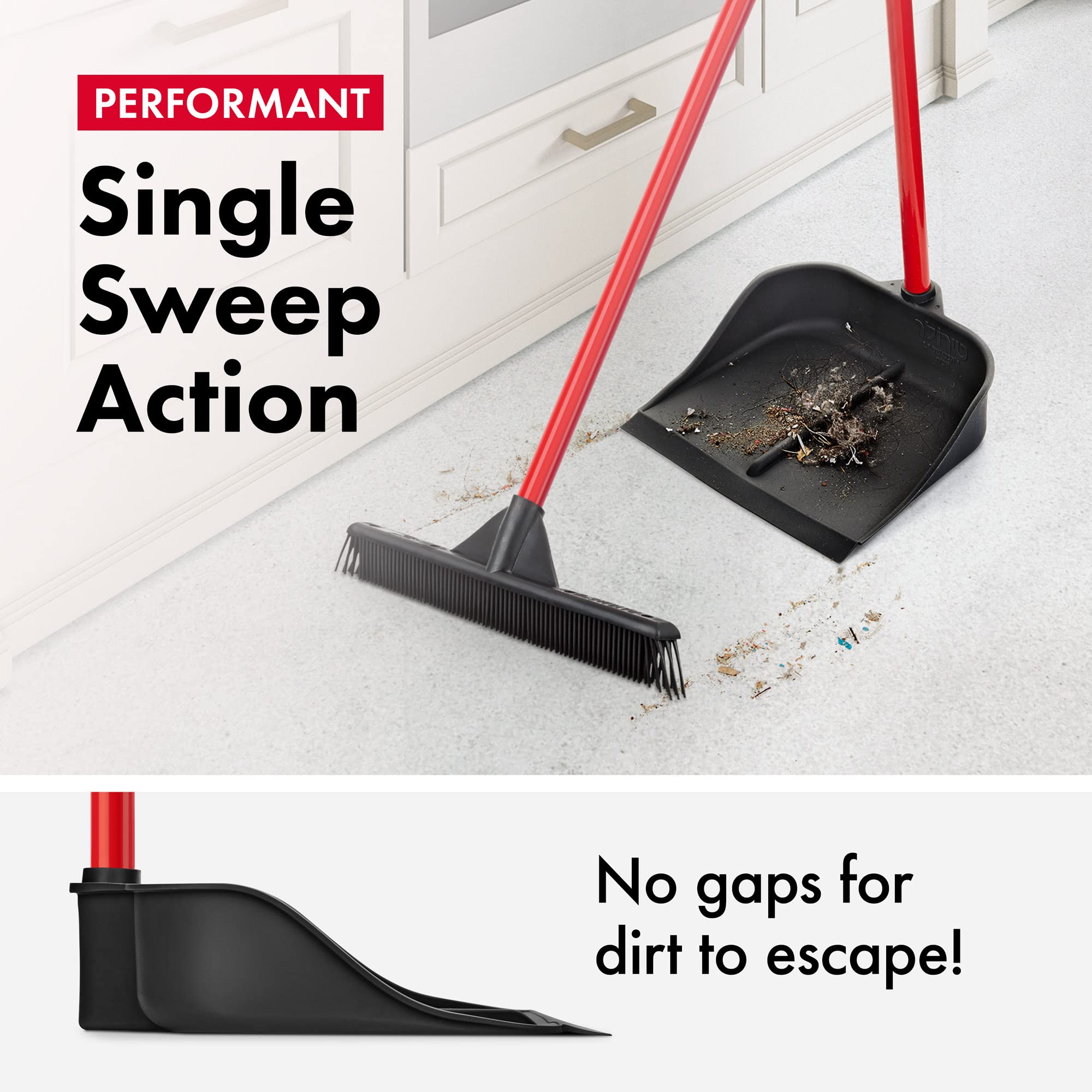 Tyroler Bright Tools Magic Dustpan with Handle - Solid 100% Natural Rubber Construction- New Aluminum Anti-Rust 105cm 3 Parts Long Handle Dust Pan- Stand Up Design- Accommodates Any Broom/Hand Brush