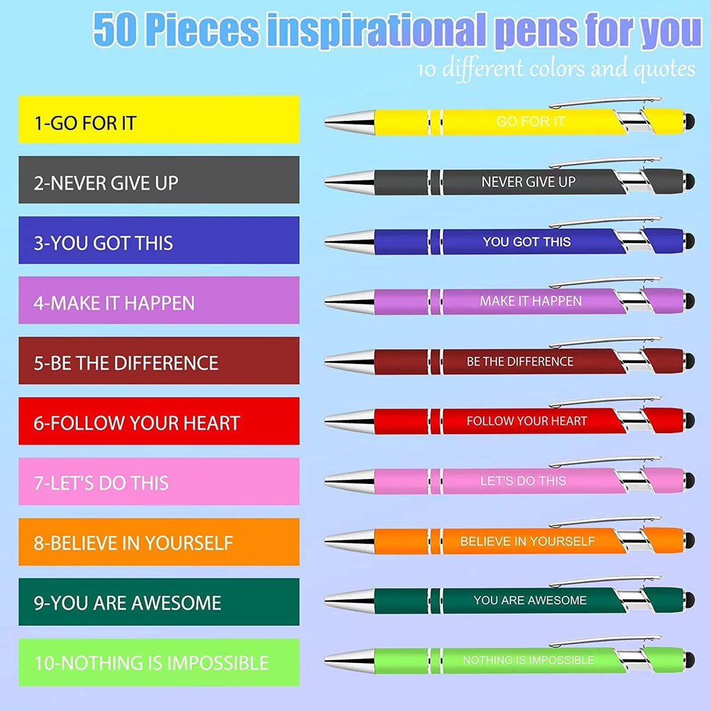 Greengines 30 Pieces Inspirational Pens, Motivational Ballpoint Pen with Stylus Tip Funny Ink Pens Bulk Inspirational Gifts for Women Coworkers Office Supplies Black Ink
